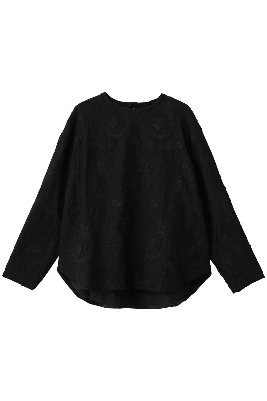 【フローレント/FLORENT】のカットジャカード クルーネック ブラウス インテリア・キッズ・メンズ・レディースファッション・服の通販 founy(ファニー) 　ファッション　Fashion　レディースファッション　Fashion for Women　トップス・カットソー　Cut & Sew Tops　シャツ・ブラウス・オフィスカジュアル　Elegant Blouses & Button-Ups　2026年　2026　シンプル　Simple, Minimal　ジャカード／ジャガード　Jacquard, Woven Pattern　スリーブ　Sleeve, Long Sleeve / Short Sleeve　ロング　Long, Long-Length　夏　Summer　春　Spring　S/S・春夏　SS, Spring/Summer, Warm Season　ブラック|ID: prp329100004827171 ipo3291000000035125160