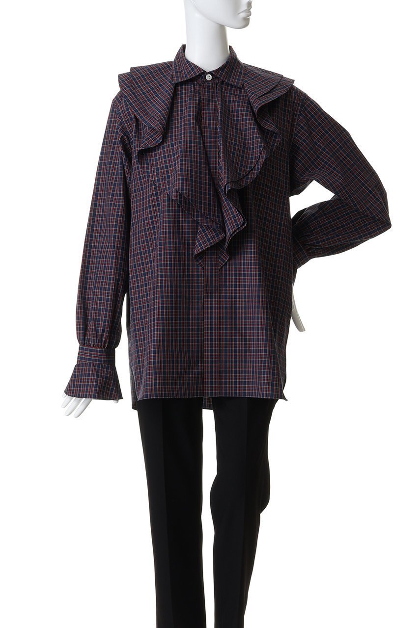 【オブラダ/Oblada】のチェックラッフルブラウス 人気、トレンドファッション・服の通販 founy(ファニー) 　ファッション　Fashion　レディースファッション　Fashion for Women　トップス・カットソー　Cut & Sew Tops　シャツ・ブラウス・オフィスカジュアル　Elegant Blouses & Button-Ups　2026年　2026　なめらか　Smooth, Silky Texture　スリーブ　Sleeve, Long Sleeve / Short Sleeve　チェック　Check, Plaid, Tartan　デニム　Denim, Jeans Material　ロング　Long, Long-Length　エレガント 上品　Elegant　夏　Summer　春　Spring　S/S・春夏　SS, Spring/Summer, Warm Season　other-2|ID: prp329100004827180 ipo3291000000035125211