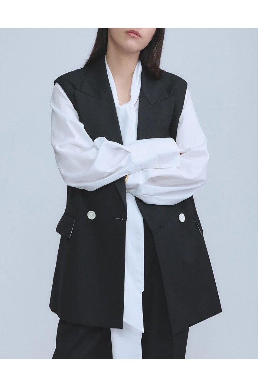 【カオス/Chaos】のエクールジャケットジレ インテリア・キッズ・メンズ・レディースファッション・服の通販 founy(ファニー) 　ファッション　Fashion　レディースファッション　Fashion for Women　アウター　Coat / Outerwear Collection　レディースジャケット・軽アウター　Jackets　インナー　Innerwear　エレガント 上品　Elegant　春　Spring　シルク　Silk, 100% Silk　ジャケット　Jacket, Outerwear　セットアップ　Set-Up, Coordinated Outfit　ノースリーブ　Sleeveless, No-Sleeve　ベスト　Vest, Waistcoat　半袖　Short Sleeve, Half Sleeve　メンズ　Men's, Menswear　モダン　Modern, Contemporary　ワイド　Wide, Wide Fit　S/S・春夏　SS, Spring/Summer, Warm Season　おすすめ　Recommended / Our Picks　夏　Summer　2026年　2026　ブラック|ID: prp329100004827198 ipo3291000000035125392