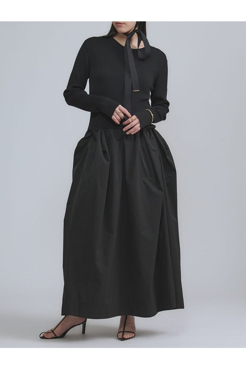 【カオス/Chaos】のエルヴァンワンピース インテリア・キッズ・メンズ・レディースファッション・服の通販 founy(ファニー) 　ファッション　Fashion　レディースファッション　Fashion for Women　ワンピース　Dresses　チュニック　Tunic Tops & Dresses　2026年　2026　エレガント 上品　Elegant　ギャザー　Gathered, Ruffled　チュニック　Tunic, Long Top　ドッキング　Docking, Mixed Material　バランス　Balance, Style Balance　フィット　Fit, Slim Fit　ロング　Long, Long-Length　夏　Summer　春　Spring　S/S・春夏　SS, Spring/Summer, Warm Season　ブラック|ID: prp329100004827217 ipo3291000000035125575