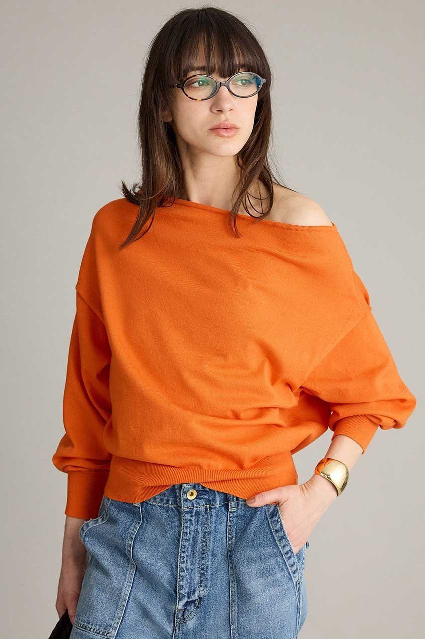 【ブリル/BRILL】のオフショルダープルオーバー インテリア・キッズ・メンズ・レディースファッション・服の通販 founy(ファニー) 　ファッション　Fashion　レディースファッション　Fashion for Women　トップス・カットソー　Cut & Sew Tops　ニット　Knit Tops & Sweaters　カジュアルプルオーバー・ニットトップス　Pullovers & Knit Tops / Casual Pullovers　2026年　2026　コンパクト　Compact, Small Size　ストレッチ　Stretch, Stretchy Fabric　夏　Summer　春　Spring　S/S・春夏　SS, Spring/Summer, Warm Season　軽量　Lightweight, Ultra Light　オレンジ|ID: prp329100004827224 ipo3291000000035125643