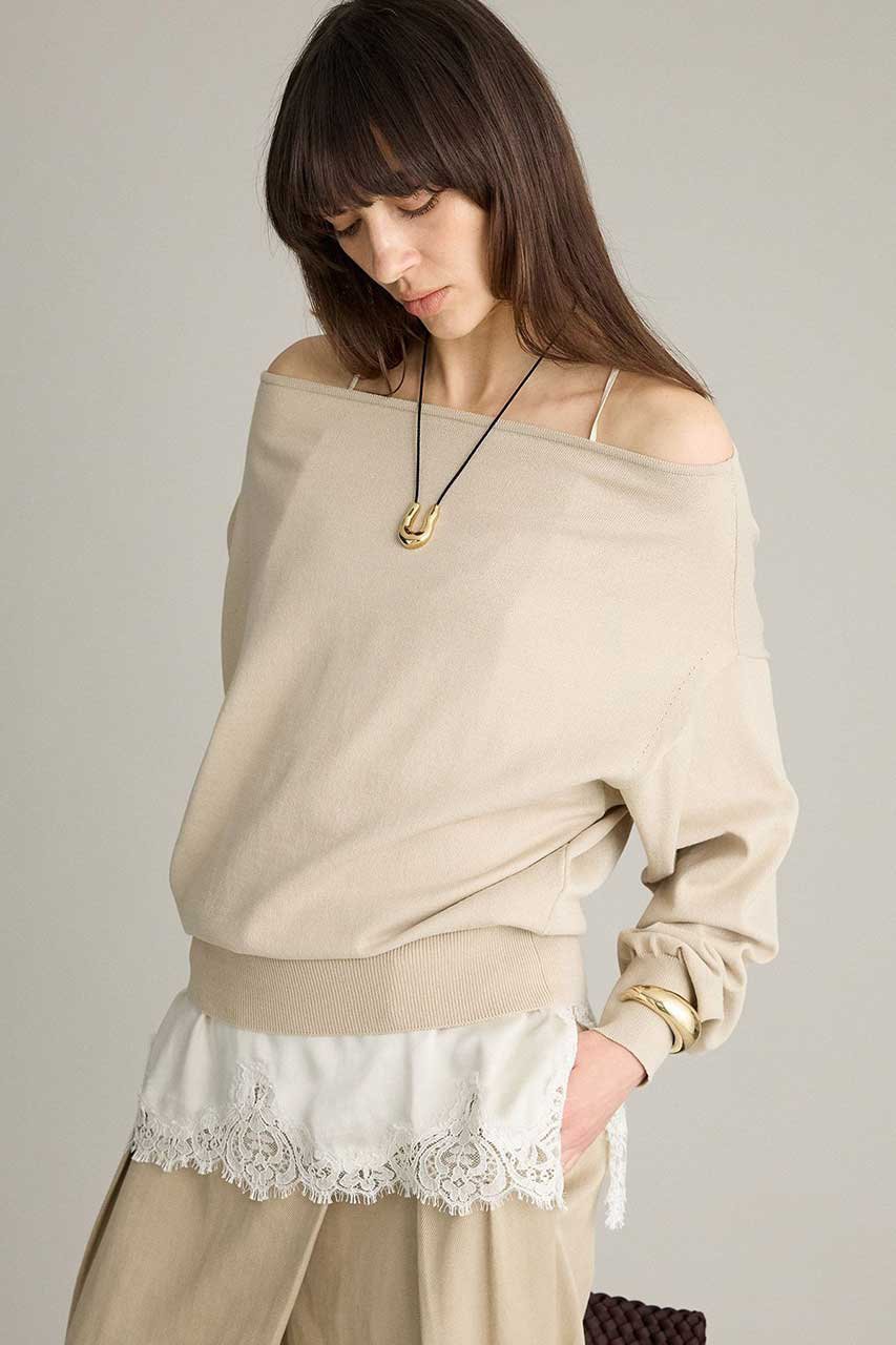 【ブリル/BRILL】のオフショルダープルオーバー インテリア・キッズ・メンズ・レディースファッション・服の通販 founy(ファニー) 　ファッション　Fashion　レディースファッション　Fashion for Women　トップス・カットソー　Cut & Sew Tops　ニット　Knit Tops & Sweaters　カジュアルプルオーバー・ニットトップス　Pullovers & Knit Tops / Casual Pullovers　2026年　2026　コンパクト　Compact, Small Size　ストレッチ　Stretch, Stretchy Fabric　夏　Summer　春　Spring　S/S・春夏　SS, Spring/Summer, Warm Season　軽量　Lightweight, Ultra Light　ライトベージュ|ID: prp329100004827224 ipo3291000000035125644