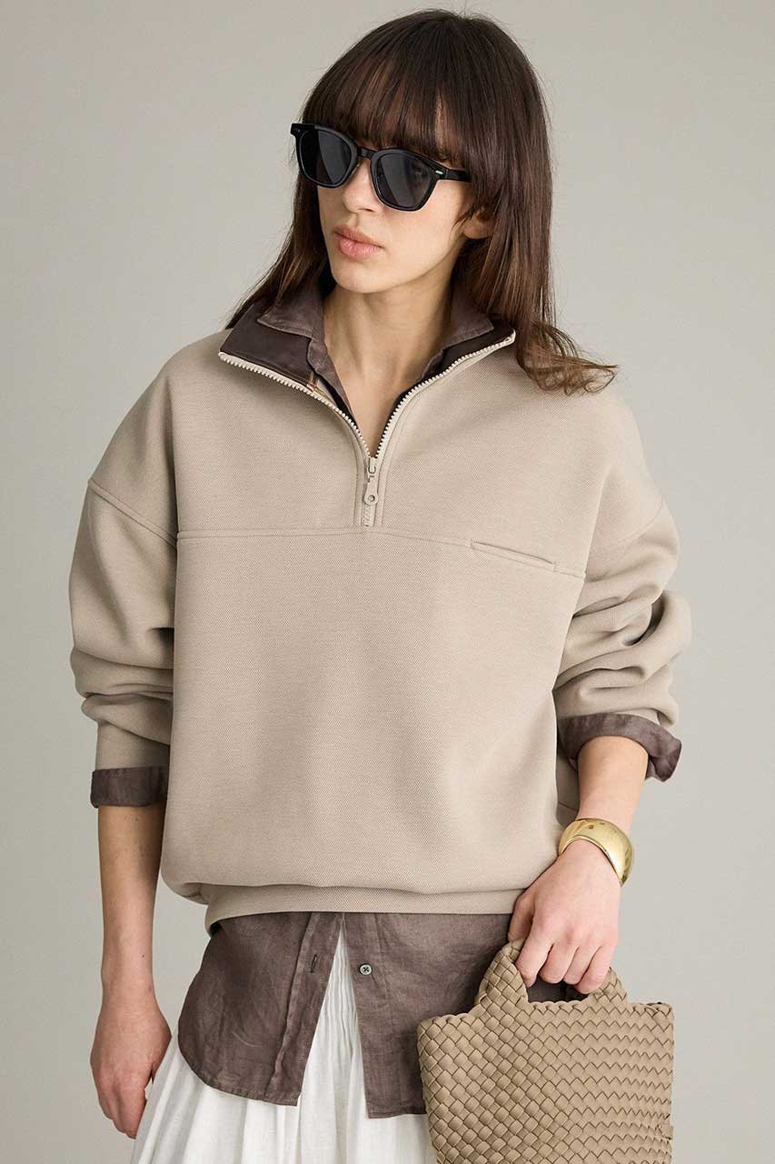 【ブリル/BRILL】のボンディングZIPスウェット インテリア・キッズ・メンズ・レディースファッション・服の通販 founy(ファニー) ファッション Fashion レディースファッション Fashion for Women トップス・カットソー Cut & Sew Tops シャツ・ブラウス・オフィスカジュアル Elegant Blouses & Button-Ups レディースパーカー・カジュアルフーディー Casual Hoodies & Sweatshirts ロングTシャツ・Tシャツ Longline T-Shirts & Tees スウェット・クルーネックトップス Sweatshirts & Crewnecks / Relaxed Fit Sweat Tops カットソー・ベーシックTシャツ Cut-and-Sewn Tops / Stretch Tees & Basics 2026年 2026 スウェット / スエット Sweatshirt, Sweatwear ボンディング Bonding, Bonded Fabric ポケット Pocket, Pocket Detail 夏 Summer 春 Spring S/S・春夏 SS, Spring/Summer, Warm Season ベージュ|ID: prp329100004827227 ipo3291000000035125669