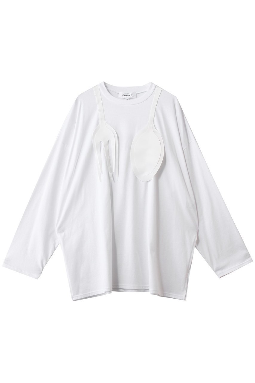 【エンフォルド/ENFOLD】のCUTLERY MOTIF LONG-SLEEVE T-SHIRT インテリア・キッズ・メンズ・レディースファッション・服の通販 founy(ファニー) ファッション Fashion レディースファッション Fashion for Women トップス・カットソー Cut & Sew Tops シャツ・ブラウス・オフィスカジュアル Elegant Blouses & Button-Ups ロングTシャツ・Tシャツ Longline T-Shirts & Tees カットソー・ベーシックTシャツ Cut-and-Sewn Tops / Stretch Tees & Basics 2026年 2026 サテン Satin, Glossy Fabric スリーブ Sleeve, Long Sleeve / Short Sleeve モチーフ Motif, Design Theme ロング Long, Long-Length 今季 This Season, Current Season 夏 Summer 定番 Standard, Basic Item 春 Spring S/S・春夏 SS, Spring/Summer, Warm Season ホワイト|ID: prp329100004827259 ipo3291000000036025489
