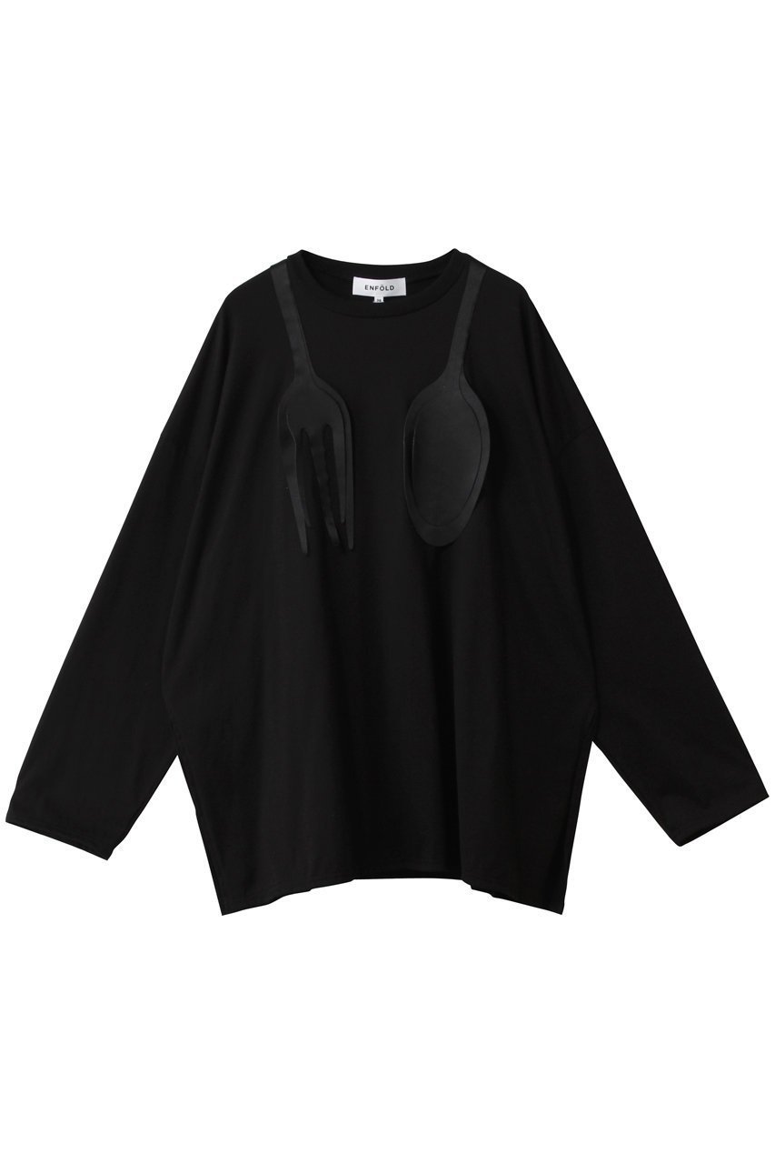 【エンフォルド/ENFOLD】のCUTLERY MOTIF LONG-SLEEVE T-SHIRT インテリア・キッズ・メンズ・レディースファッション・服の通販 founy(ファニー) ファッション Fashion レディースファッション Fashion for Women トップス・カットソー Cut & Sew Tops シャツ・ブラウス・オフィスカジュアル Elegant Blouses & Button-Ups ロングTシャツ・Tシャツ Longline T-Shirts & Tees カットソー・ベーシックTシャツ Cut-and-Sewn Tops / Stretch Tees & Basics 2026年 2026 サテン Satin, Glossy Fabric スリーブ Sleeve, Long Sleeve / Short Sleeve モチーフ Motif, Design Theme ロング Long, Long-Length 今季 This Season, Current Season 夏 Summer 定番 Standard, Basic Item 春 Spring S/S・春夏 SS, Spring/Summer, Warm Season ブラック|ID: prp329100004827259 ipo3291000000036025491