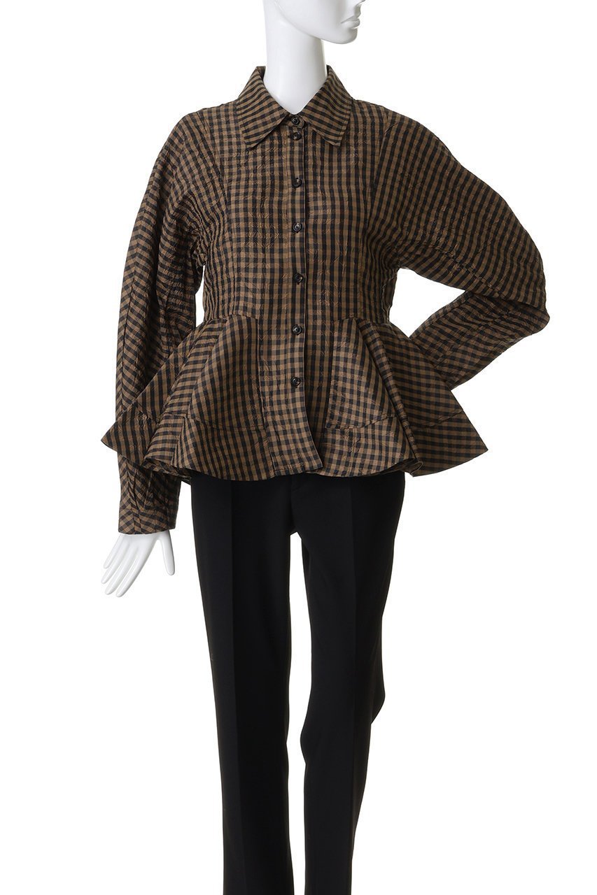 【ガニー/GANNI】のCrinkled Taffeta ペプラムシャツ 人気、トレンドファッション・服の通販 founy(ファニー) 　ファッション　Fashion　レディースファッション　Fashion for Women　トップス・カットソー　Cut & Sew Tops　シャツ・ブラウス・オフィスカジュアル　Elegant Blouses & Button-Ups　2026年　2026　クラシック　Classic, Timeless Style　コンパクト　Compact, Small Size　スラックス　Slacks, Dress Pants　スリーブ　Sleeve, Long Sleeve / Short Sleeve　ダウン　Down, Puffer　チェック　Check, Plaid, Tartan　デニム　Denim, Jeans Material　ペプラム　Peplum, Flared Hem　ロング　Long, Long-Length　夏　Summer　春　Spring　S/S・春夏　SS, Spring/Summer, Warm Season　other-2|ID: prp329100004828060 ipo3291000000035921568