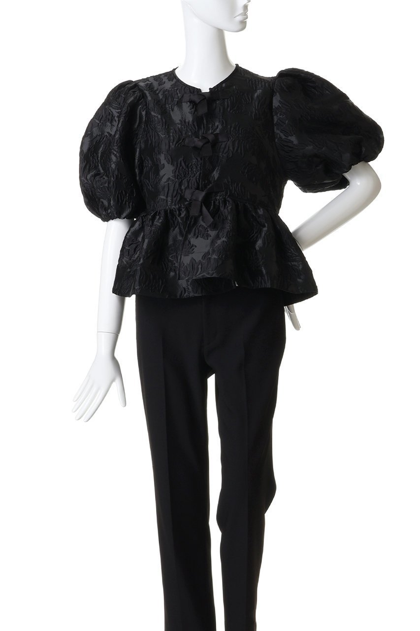 【ガニー/GANNI】のSatin Cloque ペプラム ブラウス 人気、トレンドファッション・服の通販 founy(ファニー) 　ファッション　Fashion　レディースファッション　Fashion for Women　トップス・カットソー　Cut & Sew Tops　シャツ・ブラウス・オフィスカジュアル　Elegant Blouses & Button-Ups　2026年　2026　ショート　Short, Short Length　スリーブ　Sleeve, Long Sleeve / Short Sleeve　パーティ　Party, Party Style　フラワー　Flower, Floral　フレア　Flare, Flared　ペプラム　Peplum, Flared Hem　リボン　Ribbon, Bow　夏　Summer　春　Spring　S/S・春夏　SS, Spring/Summer, Warm Season　other-2|ID: prp329100004828061 ipo3291000000035921574