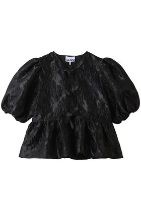 【ガニー/GANNI】のSatin Cloque ペプラム ブラウス 人気、トレンドファッション・服の通販 founy(ファニー) ファッション Fashion レディースファッション Fashion for Women トップス・カットソー Cut & Sew Tops シャツ・ブラウス・オフィスカジュアル Elegant Blouses & Button-Ups ショート Short, Short Length スリーブ Sleeve, Long Sleeve / Short Sleeve パーティ Party, Party Style フラワー Flower, Floral フレア Flare, Flared ペプラム Peplum, Flared Hem リボン Ribbon, Bow |ID:prp329100004828061