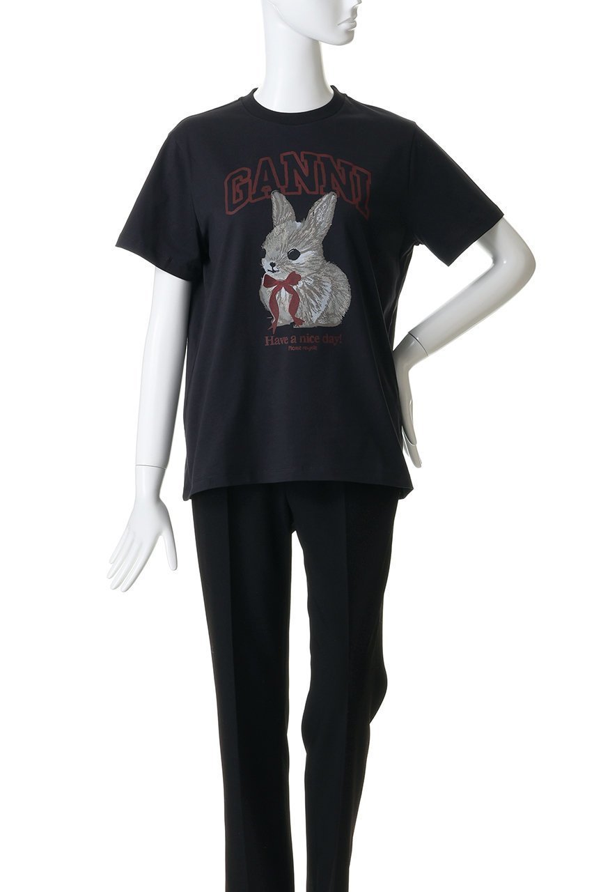 【ガニー/GANNI】のBasic Cotton Jersey Rabbit プリントTシャツ 人気、トレンドファッション・服の通販 founy(ファニー) 　ファッション　Fashion　レディースファッション　Fashion for Women　トップス・カットソー　Cut & Sew Tops　シャツ・ブラウス・オフィスカジュアル　Elegant Blouses & Button-Ups　ロングTシャツ・Tシャツ　Longline T-Shirts & Tees　カットソー・ベーシックTシャツ　Cut-and-Sewn Tops / Stretch Tees & Basics　2026年　2026　ショート　Short, Short Length　スリーブ　Sleeve, Long Sleeve / Short Sleeve　プリント　Print, Printed Pattern　ベーシック　Basic, Essential　ボトム　Bottoms, Lower Wear　夏　Summer　春　Spring　S/S・春夏　SS, Spring/Summer, Warm Season　other-2|ID: prp329100004828066 ipo3291000000036105881