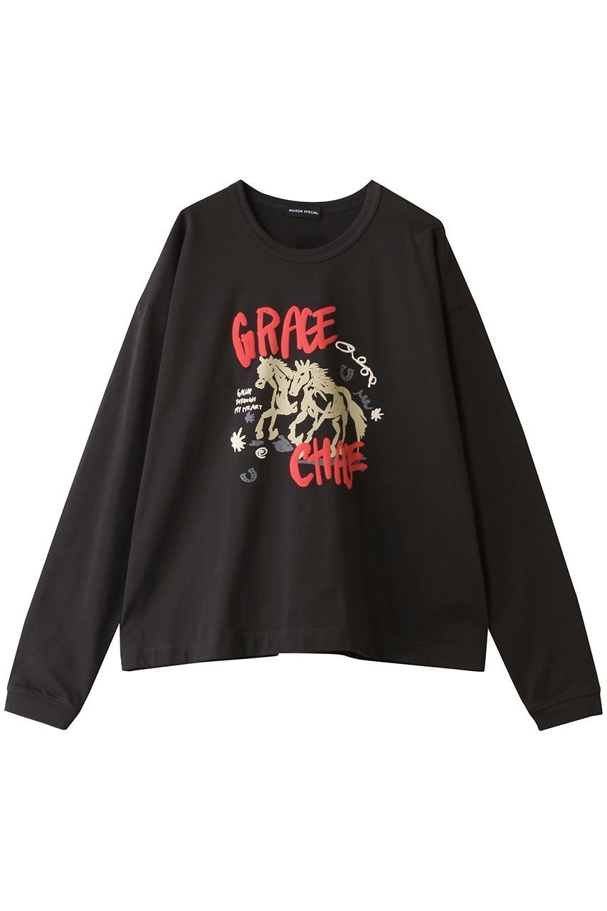 【メゾンスペシャル/MAISON SPECIAL】のHorselong T-shirt/ホースロングTシャツ インテリア・キッズ・メンズ・レディースファッション・服の通販 founy(ファニー) 　ファッション　Fashion　レディースファッション　Fashion for Women　トップス・カットソー　Cut & Sew Tops　シャツ・ブラウス・オフィスカジュアル　Elegant Blouses & Button-Ups　ロングTシャツ・Tシャツ　Longline T-Shirts & Tees　カットソー・ベーシックTシャツ　Cut-and-Sewn Tops / Stretch Tees & Basics　インナー　Innerwear　グラフィック　Graphic, Graphic Design　スリーブ　Sleeve, Long Sleeve / Short Sleeve　フロント　Front, Front Design　プリント　Print, Printed Pattern　リラックス　Relax, Relaxed Fit　ロング　Long, Long-Length　C.GRY(チャコールグレー)|ID: prp329100004828081 ipo3291000000035136042