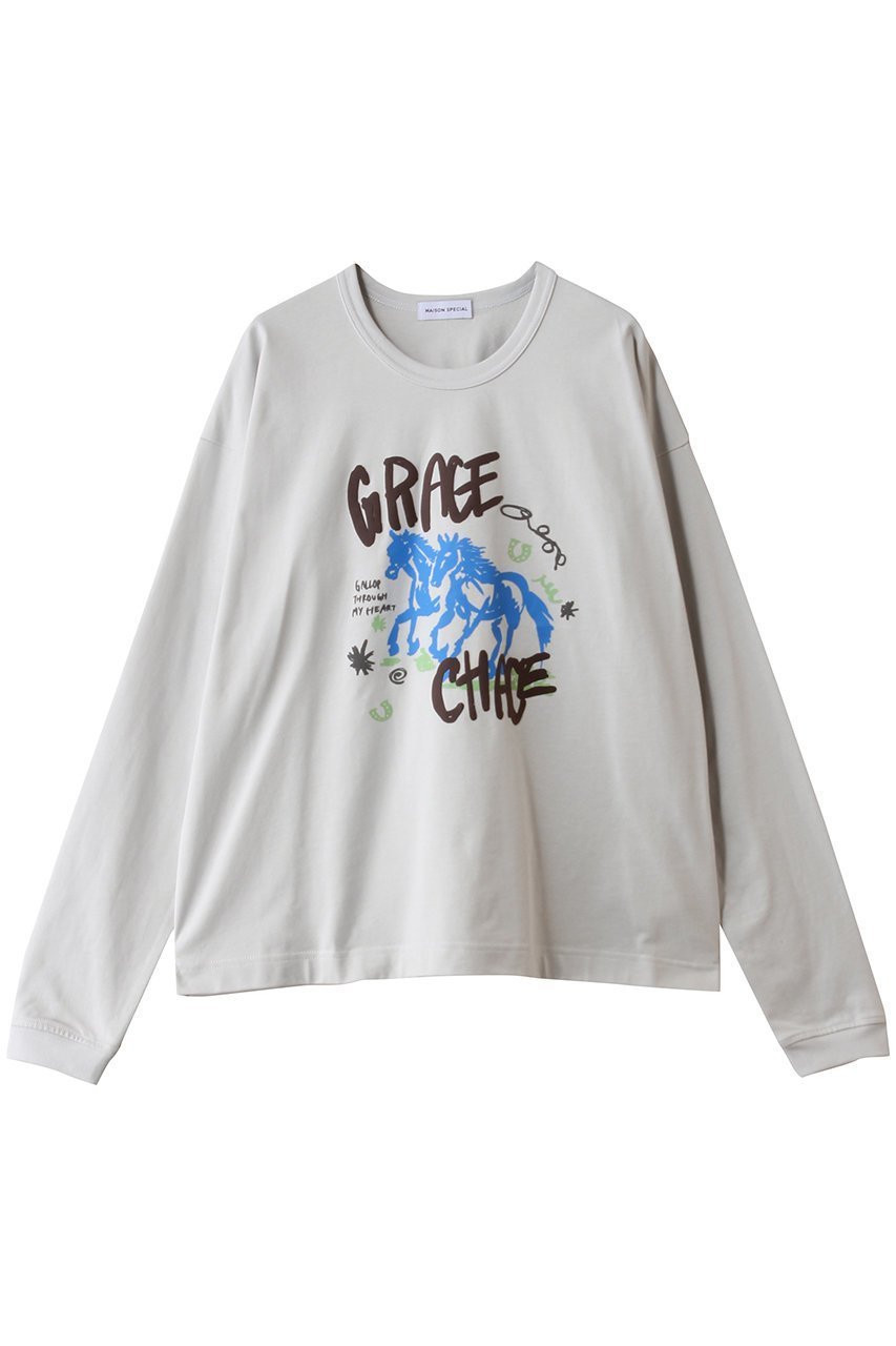 【メゾンスペシャル/MAISON SPECIAL】のHorselong T-shirt/ホースロングTシャツ インテリア・キッズ・メンズ・レディースファッション・服の通販 founy(ファニー) 　ファッション　Fashion　レディースファッション　Fashion for Women　トップス・カットソー　Cut & Sew Tops　シャツ・ブラウス・オフィスカジュアル　Elegant Blouses & Button-Ups　ロングTシャツ・Tシャツ　Longline T-Shirts & Tees　カットソー・ベーシックTシャツ　Cut-and-Sewn Tops / Stretch Tees & Basics　インナー　Innerwear　グラフィック　Graphic, Graphic Design　スリーブ　Sleeve, Long Sleeve / Short Sleeve　フロント　Front, Front Design　プリント　Print, Printed Pattern　リラックス　Relax, Relaxed Fit　ロング　Long, Long-Length　L.GRY(ライトグレー)|ID: prp329100004828081 ipo3291000000035849563