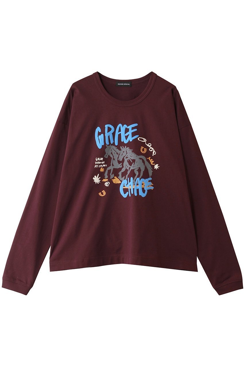 【メゾンスペシャル/MAISON SPECIAL】のHorselong T-shirt/ホースロングTシャツ インテリア・キッズ・メンズ・レディースファッション・服の通販 founy(ファニー) 　ファッション　Fashion　レディースファッション　Fashion for Women　トップス・カットソー　Cut & Sew Tops　シャツ・ブラウス・オフィスカジュアル　Elegant Blouses & Button-Ups　ロングTシャツ・Tシャツ　Longline T-Shirts & Tees　カットソー・ベーシックTシャツ　Cut-and-Sewn Tops / Stretch Tees & Basics　インナー　Innerwear　グラフィック　Graphic, Graphic Design　スリーブ　Sleeve, Long Sleeve / Short Sleeve　フロント　Front, Front Design　プリント　Print, Printed Pattern　リラックス　Relax, Relaxed Fit　ロング　Long, Long-Length　BRD(ボルドー)|ID: prp329100004828081 ipo3291000000035849567