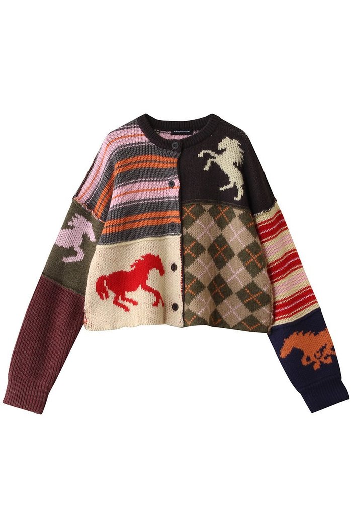 【メゾンスペシャル/MAISON SPECIAL】のHorse Knit Cardigan/ホースニットカーデ インテリア・キッズ・メンズ・レディースファッション・服の通販 founy(ファニー) https://founy.com/ ファッション Fashion レディースファッション Fashion for Women トップス・カットソー Cut & Sew Tops ニット Knit Tops & Sweaters カーディガン・羽織り Layered Style Cardigans カラフル Colorful Design カーディガン Cardigan, Knitwear バランス Balance, Style Balance ボーダー Border, Stripe モチーフ Motif, Design Theme ランダム Random, Irregular 冬 Winter / This Winter |ID: prp329100004828083 ipo3291000000035136067