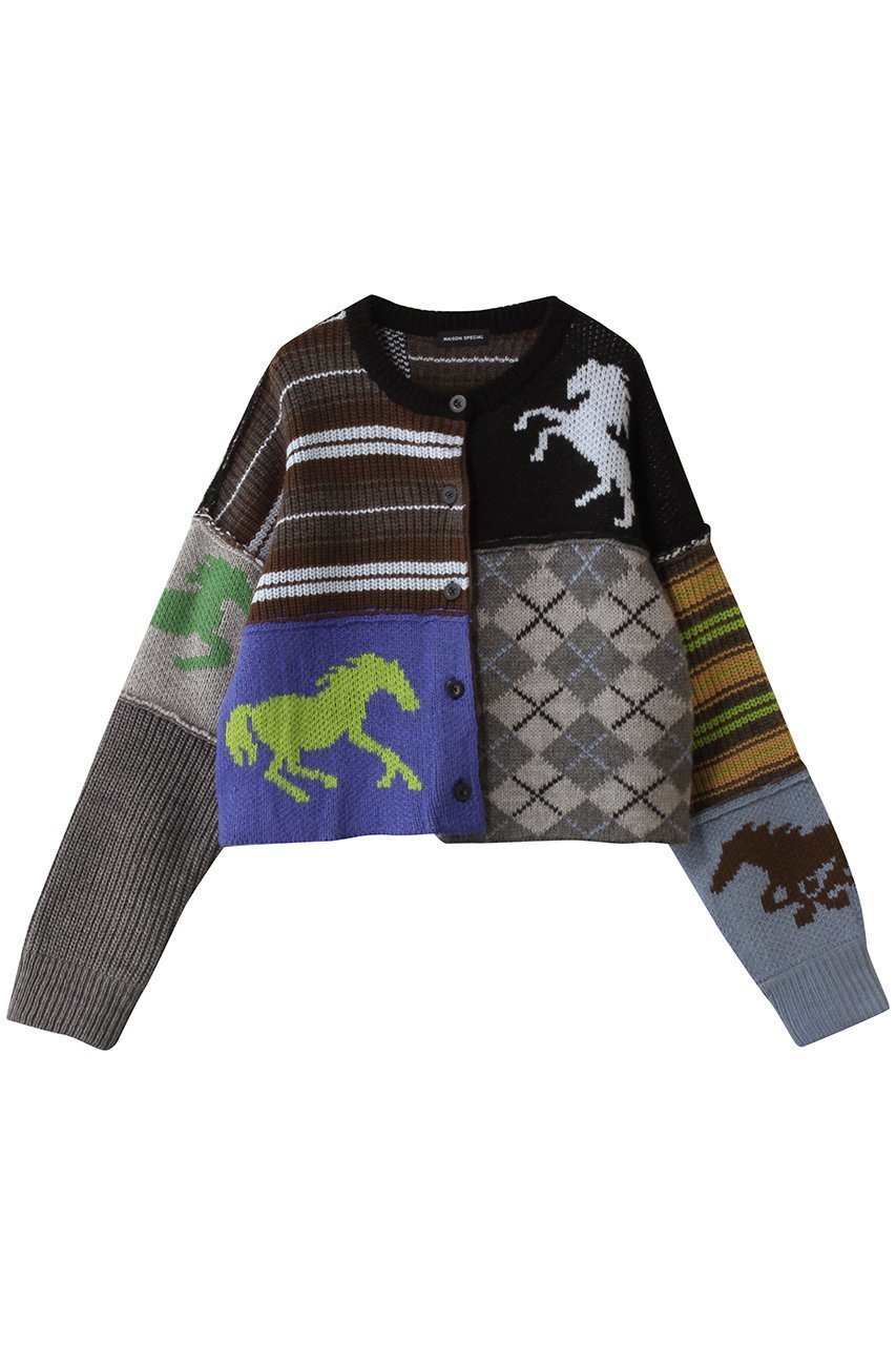【メゾンスペシャル/MAISON SPECIAL】のHorse Knit Cardigan/ホースニットカーデ インテリア・キッズ・メンズ・レディースファッション・服の通販 founy(ファニー) 　ファッション　Fashion　レディースファッション　Fashion for Women　トップス・カットソー　Cut & Sew Tops　ニット　Knit Tops & Sweaters　カーディガン・羽織り　Layered Style Cardigans　カラフル　Colorful Design　カーディガン　Cardigan, Knitwear　バランス　Balance, Style Balance　ボーダー　Border, Stripe　モチーフ　Motif, Design Theme　ランダム　Random, Irregular　冬　Winter / This Winter　BLU(ブルー)|ID: prp329100004828083 ipo3291000000036836716