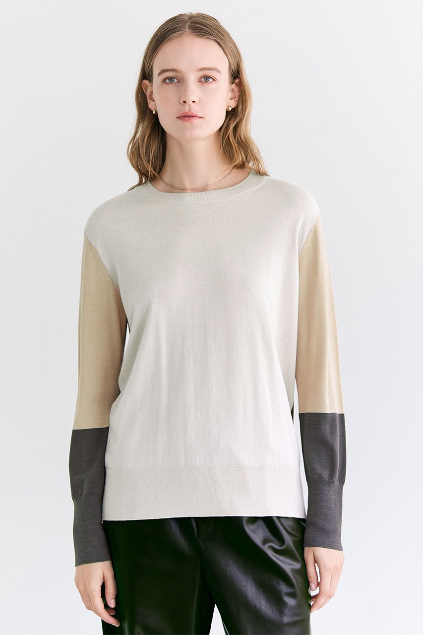 【ベイジ,/BEIGE,】のCHLOR(クロー)/ウールシルク配色クルーネックニット 人気、トレンドファッション・服の通販 founy(ファニー) 　ファッション　Fashion　レディースファッション　Fashion for Women　トップス・カットソー　Cut & Sew Tops　ニット　Knit Tops & Sweaters　カジュアルプルオーバー・ニットトップス　Pullovers & Knit Tops / Casual Pullovers　2026年　2026　シルク　Silk, 100% Silk　夏　Summer　春　Spring　S/S・春夏　SS, Spring/Summer, Warm Season　other-6|ID: prp329100004828936 ipo3291000000035486233