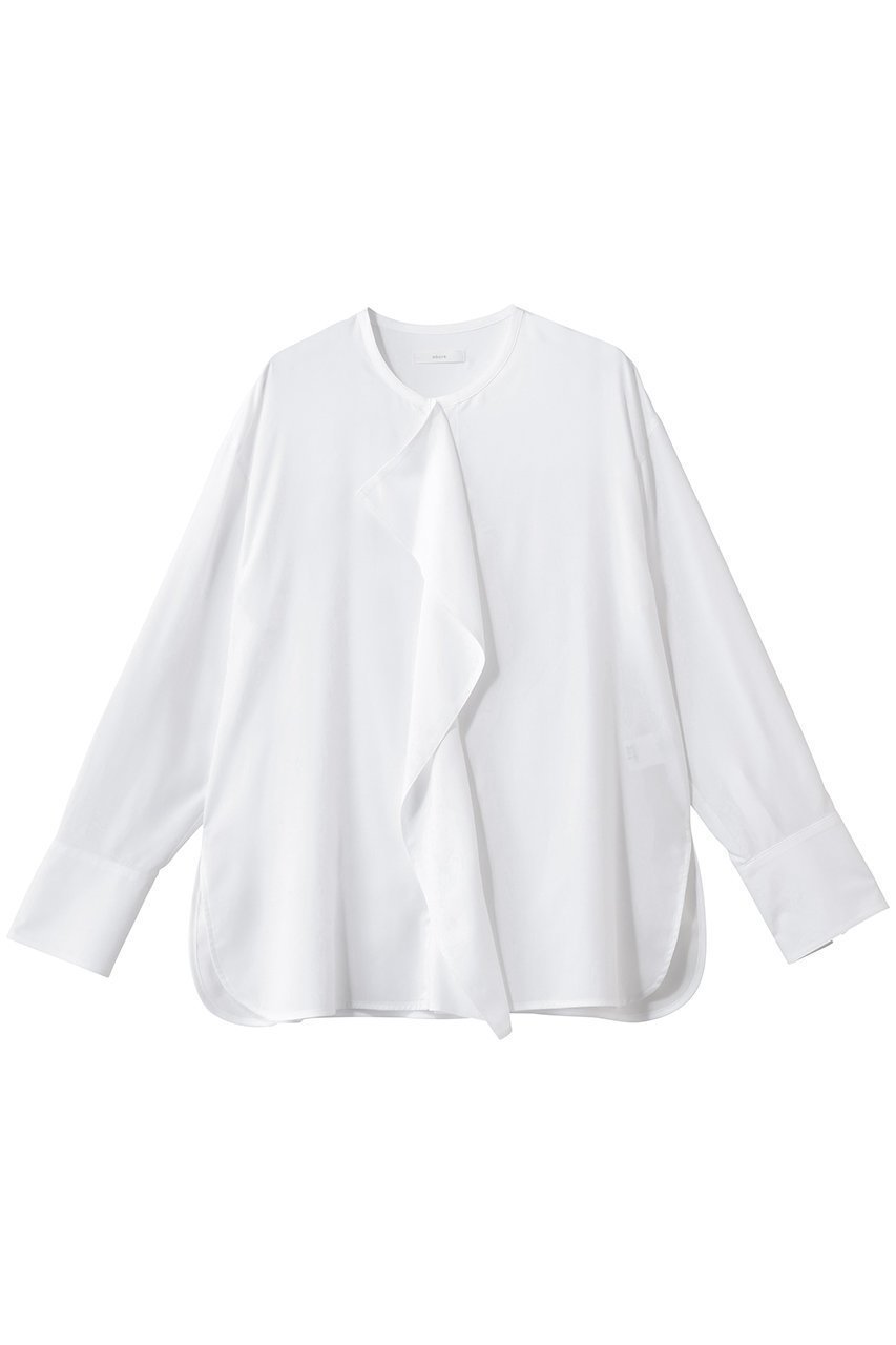 【エブール/ebure】の【店舗限定】ドレープポプリン ノーカラーブラウス 人気、トレンドファッション・服の通販 founy(ファニー) 　ファッション　Fashion　レディースファッション　Fashion for Women　トップス・カットソー　Cut & Sew Tops　シャツ・ブラウス・オフィスカジュアル　Elegant Blouses & Button-Ups　2026年　2026　インナー　Innerwear　ジャケット　Jacket, Outerwear　スリーブ　Sleeve, Long Sleeve / Short Sleeve　ドレープ　Drape, Draping Fabric　バランス　Balance, Style Balance　フロント　Front, Front Design　ボトム　Bottoms, Lower Wear　ラッフル　Ruffle, Frill　ロング　Long, Long-Length　エレガント 上品　Elegant　夏　Summer　春　Spring　S/S・春夏　SS, Spring/Summer, Warm Season　 other-1|ID: prp329100004829045 ipo3291000000035146389