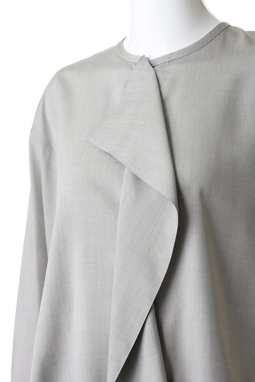 【エブール/ebure】の【店舗限定】ドレープポプリン ノーカラーブラウス 人気、トレンドファッション・服の通販 founy(ファニー) 　ファッション　Fashion　レディースファッション　Fashion for Women　トップス・カットソー　Cut & Sew Tops　シャツ・ブラウス・オフィスカジュアル　Elegant Blouses & Button-Ups　2026年　2026　インナー　Innerwear　ジャケット　Jacket, Outerwear　スリーブ　Sleeve, Long Sleeve / Short Sleeve　ドレープ　Drape, Draping Fabric　バランス　Balance, Style Balance　フロント　Front, Front Design　ボトム　Bottoms, Lower Wear　ラッフル　Ruffle, Frill　ロング　Long, Long-Length　エレガント 上品　Elegant　夏　Summer　春　Spring　S/S・春夏　SS, Spring/Summer, Warm Season　other-5|ID: prp329100004829045 ipo3291000000035818505