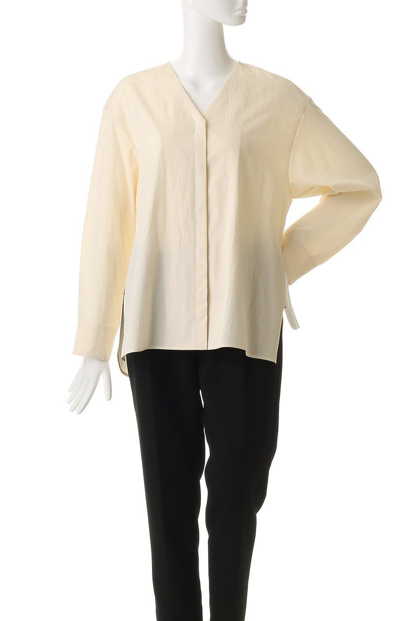 【エブール/ebure】の【店舗限定】リライムタイプライター ノーカラーブラウス 人気、トレンドファッション・服の通販 founy(ファニー) 　ファッション　Fashion　レディースファッション　Fashion for Women　トップス・カットソー　Cut & Sew Tops　シャツ・ブラウス・オフィスカジュアル　Elegant Blouses & Button-Ups　2026年　2026　おすすめ　Recommended / Our Picks　なめらか　Smooth, Silky Texture　スリーブ　Sleeve, Long Sleeve / Short Sleeve　セットアップ　Set-Up, Coordinated Outfit　タイプライター　Typewriter Fabric, Crisp Cotton　ブラウジング　Blouson Silhouette, Cinched Waist　ロング　Long, Long-Length　夏　Summer　春　Spring　S/S・春夏　SS, Spring/Summer, Warm Season　other-6|ID: prp329100004829057 ipo3291000000036069456