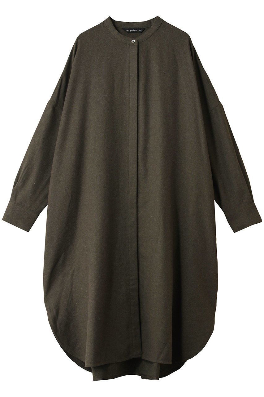 【ミズイロ インド/mizuiro ind】のwool blend stand collar shirt OP ワンピース インテリア・キッズ・メンズ・レディースファッション・服の通販 founy(ファニー) ファッション Fashion レディースファッション Fashion for Women ワンピース Dresses チュニック Tunic Tops & Dresses スタンド Stand Collar, Upright Stand チュニック Tunic, Long Top リラックス Relax, Relaxed Fit ロング Long, Long-Length 羽織 Haori, Light Jacket brown|ID: prp329100004829075 ipo3291000000035392100