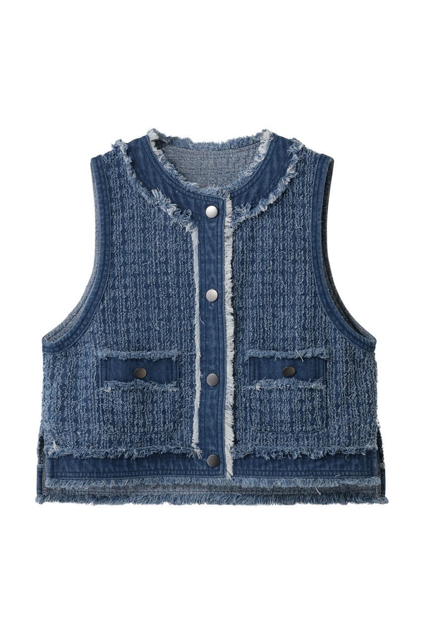 【スリー ドッツ/three dots】のニードルパンチ デニムジレ インテリア・キッズ・メンズ・レディースファッション・服の通販 founy(ファニー) 　ファッション　Fashion　レディースファッション　Fashion for Women　アウター　Coat / Outerwear Collection　レディースジャケット・軽アウター　Jackets　2026年　2026　コンパクト　Compact, Small Size　ジャケット　Jacket, Outerwear　ツイード　Twill, Twill Weave　デニム　Denim, Jeans Material　ノースリーブ　Sleeveless, No-Sleeve　フリンジ　Fringe, Tassel　ベスト　Vest, Waistcoat　夏　Summer　春　Spring　S/S・春夏　SS, Spring/Summer, Warm Season　ブルー|ID: prp329100004829076 ipo3291000000035977290
