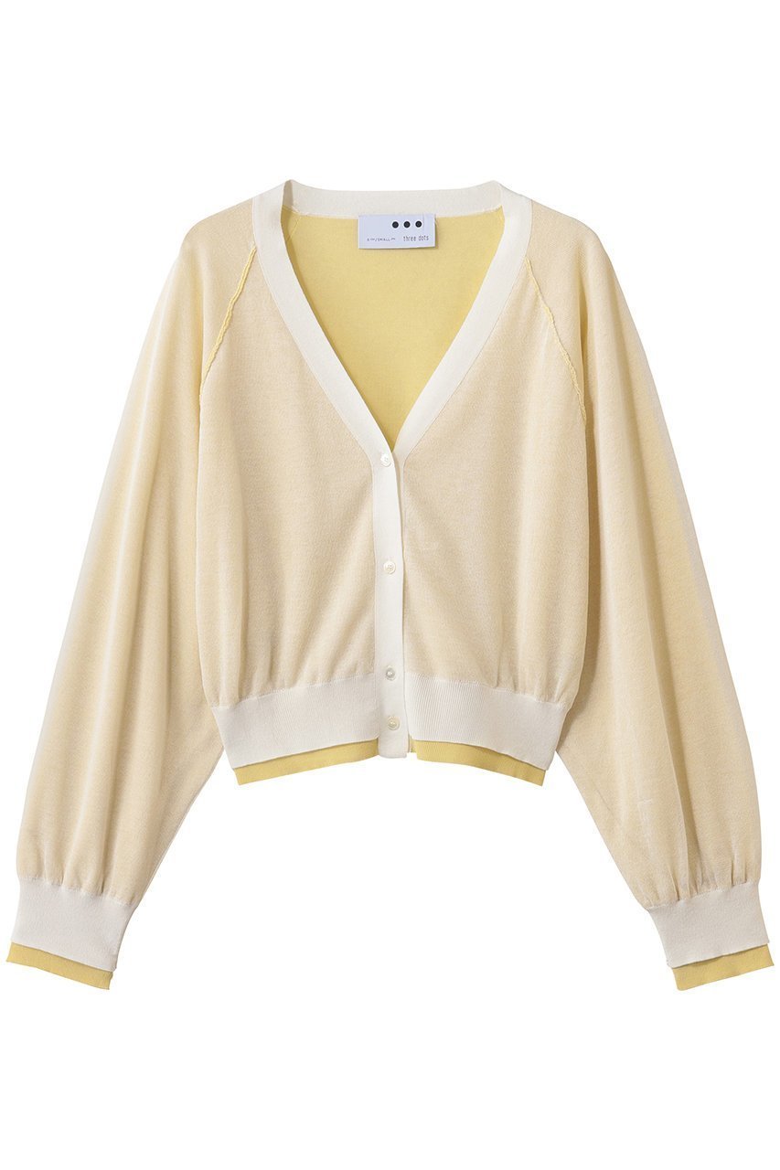 【スリー ドッツ/three dots】のダブルレイヤー カーディガン インテリア・キッズ・メンズ・レディースファッション・服の通販 founy(ファニー) 　ファッション　Fashion　レディースファッション　Fashion for Women　トップス・カットソー　Cut & Sew Tops　ニット　Knit Tops & Sweaters　カーディガン・羽織り　Layered Style Cardigans　2026年　2026　おすすめ　Recommended / Our Picks　カーディガン　Cardigan, Knitwear　シアー　Sheer, See-Through　シンプル　Simple, Minimal　バランス　Balance, Style Balance　エレガント 上品　Elegant　夏　Summer　春　Spring　S/S・春夏　SS, Spring/Summer, Warm Season　イエロー|ID: prp329100004829078 ipo3291000000035818591