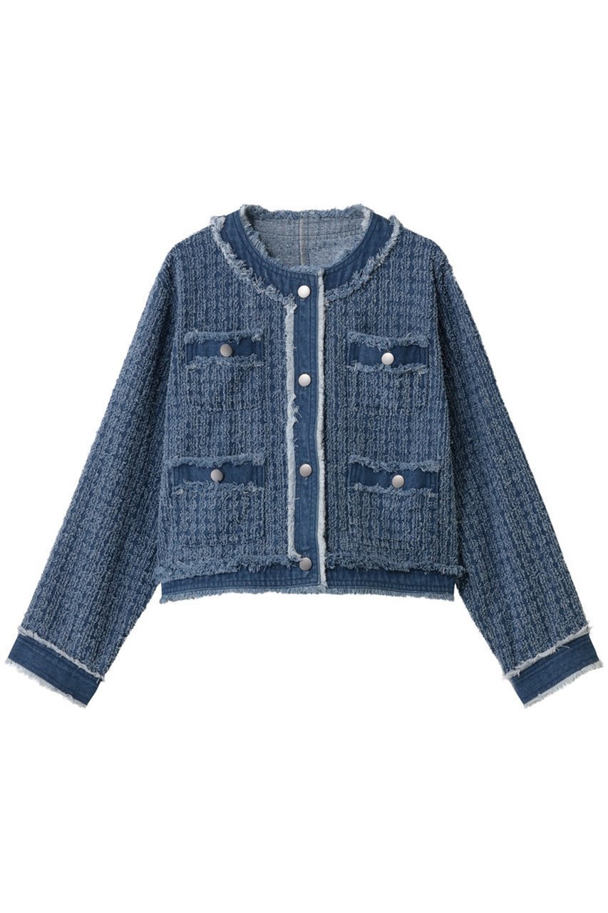 【スリー ドッツ/three dots】のニードルパンチ デニムジャケット インテリア・キッズ・メンズ・レディースファッション・服の通販 founy(ファニー) 　ファッション　Fashion　レディースファッション　Fashion for Women　アウター　Coat / Outerwear Collection　レディースジャケット・軽アウター　Jackets　デニムジャケット / カジュアルアウター　Denim Jackets　2026年　2026　ジャケット　Jacket, Outerwear　デニム　Denim, Jeans Material　フリンジ　Fringe, Tassel　夏　Summer　春　Spring　S/S・春夏　SS, Spring/Summer, Warm Season　ブルー|ID: prp329100004829086 ipo3291000000035146697