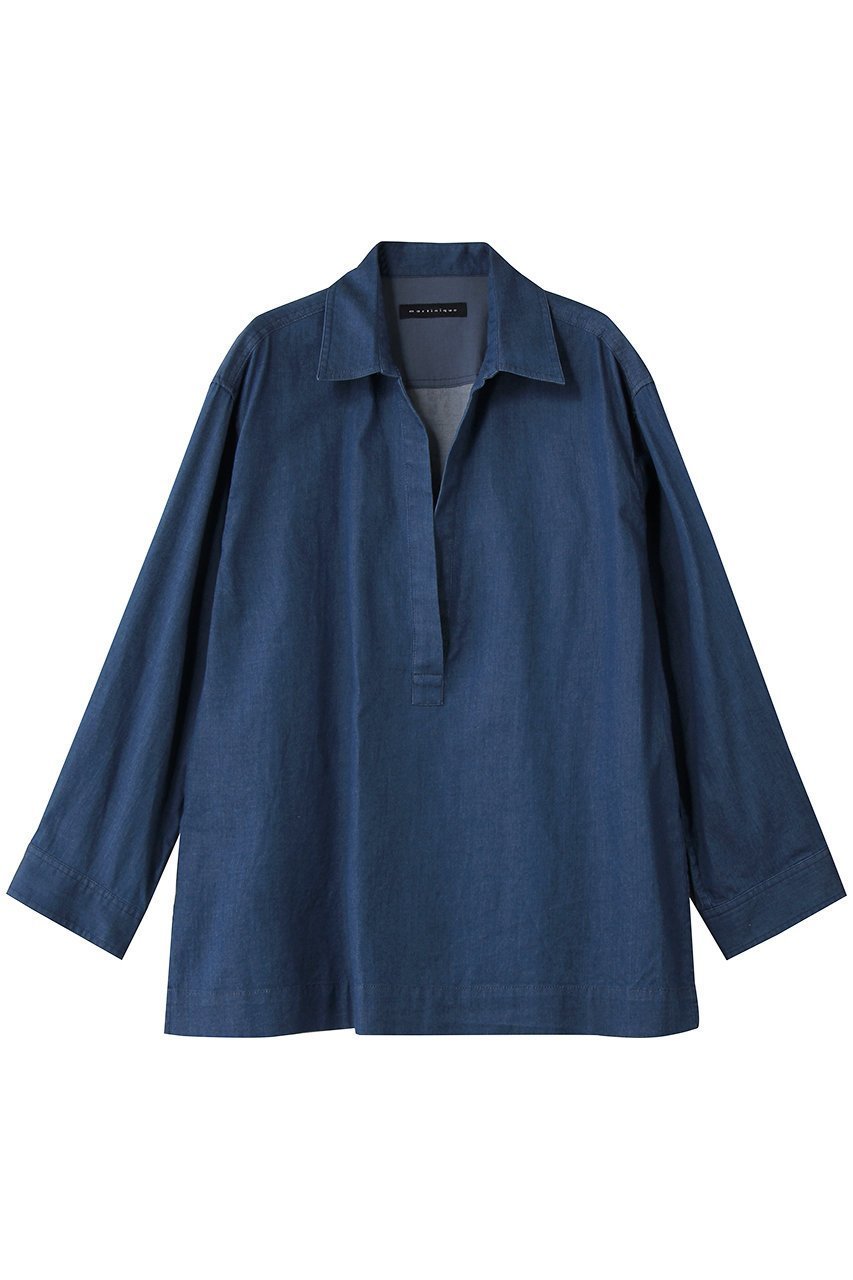 【マルティニーク/martinique】のデニムスキッパーシャツ(セットアップ可) インテリア・キッズ・メンズ・レディースファッション・服の通販 founy(ファニー) 　ファッション　Fashion　レディースファッション　Fashion for Women　トップス・カットソー　Cut & Sew Tops　シャツ・ブラウス・オフィスカジュアル　Elegant Blouses & Button-Ups　2026年　2026　スキッパー　Skipper, Open Collar　スリット　Slit, Slit Detail　スリーブ　Sleeve, Long Sleeve / Short Sleeve　セットアップ　Set-Up, Coordinated Outfit　デニム　Denim, Jeans Material　トレンド　Trend, Trending Now　リラックス　Relax, Relaxed Fit　ロング　Long, Long-Length　エレガント 上品　Elegant　夏　Summer　春　Spring　S/S・春夏　SS, Spring/Summer, Warm Season　ブルー|ID: prp329100004829101 ipo3291000000035485417