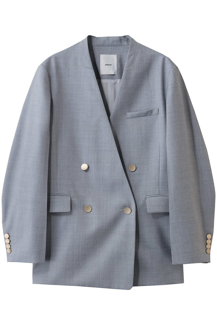 【エブール/ebure】のドライシャンブレー ダブルブレストノーカラージャケット インテリア・キッズ・メンズ・レディースファッション・服の通販 founy(ファニー) 　ファッション　Fashion　レディースファッション　Fashion for Women　アウター　Coat / Outerwear Collection　レディースジャケット・軽アウター　Jackets　ノーカラージャケット / シンプル上品コーデ　Collarless Jackets　シャンブレー　Chambray, Denim-Like Fabric　ジャケット　Jacket, Outerwear　ダブル　Double, Double-Breasted　パターン　Pattern, Design Print　マニッシュ　Mannish, Boyish　リュクス　Luxury, Elegant, High-End, Chic　エレガント 上品　Elegant　ライトブルー|ID: prp329100004829124 ipo3291000000036642111