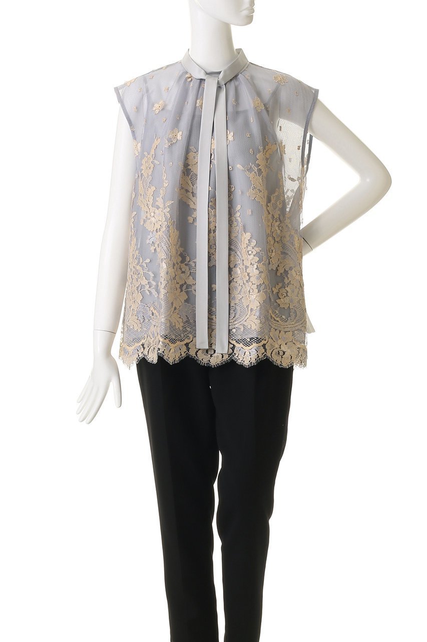 【エブール/ebure】のバイカラーリバーレース ボウタイブラウス 人気、トレンドファッション・服の通販 founy(ファニー) 　ファッション　Fashion　レディースファッション　Fashion for Women　トップス・カットソー　Cut & Sew Tops　キャミソール&ノースリーブ　Camisoles & Sleeveless Tops　シャツ・ブラウス・オフィスカジュアル　Elegant Blouses & Button-Ups　インナー　Innerwear　オレンジ　Orange　シルク　Silk, 100% Silk　ジャケット　Jacket, Outerwear　デニム　Denim, Jeans Material　ノースリーブ　Sleeveless, No-Sleeve　フランス　France, French　マニッシュ　Mannish, Boyish　レース　Lace, Lace Fabric　other-2|ID: prp329100004829126 ipo3291000000036909127