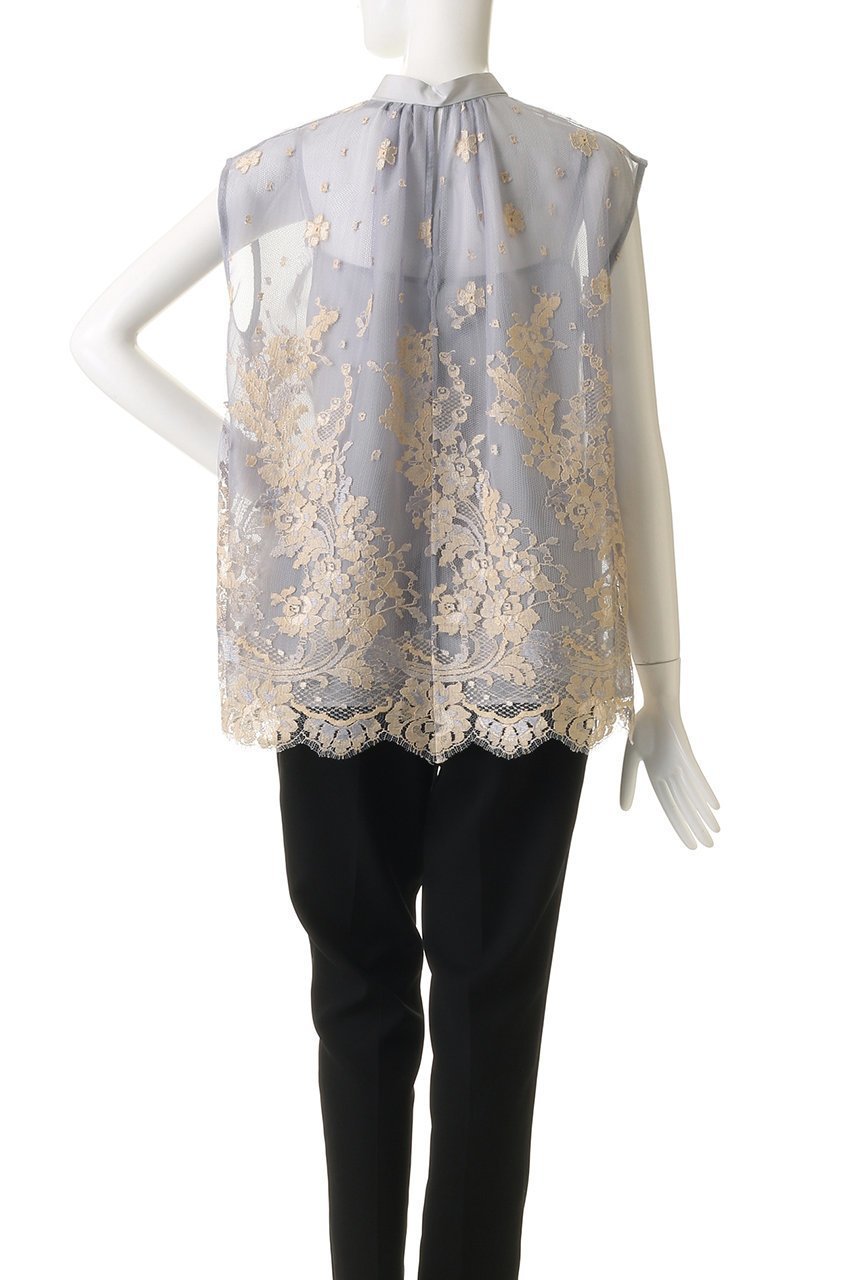 【エブール/ebure】のバイカラーリバーレース ボウタイブラウス 人気、トレンドファッション・服の通販 founy(ファニー) 　ファッション　Fashion　レディースファッション　Fashion for Women　トップス・カットソー　Cut & Sew Tops　キャミソール&ノースリーブ　Camisoles & Sleeveless Tops　シャツ・ブラウス・オフィスカジュアル　Elegant Blouses & Button-Ups　インナー　Innerwear　オレンジ　Orange　シルク　Silk, 100% Silk　ジャケット　Jacket, Outerwear　デニム　Denim, Jeans Material　ノースリーブ　Sleeveless, No-Sleeve　フランス　France, French　マニッシュ　Mannish, Boyish　レース　Lace, Lace Fabric　other-4|ID: prp329100004829126 ipo3291000000036909129