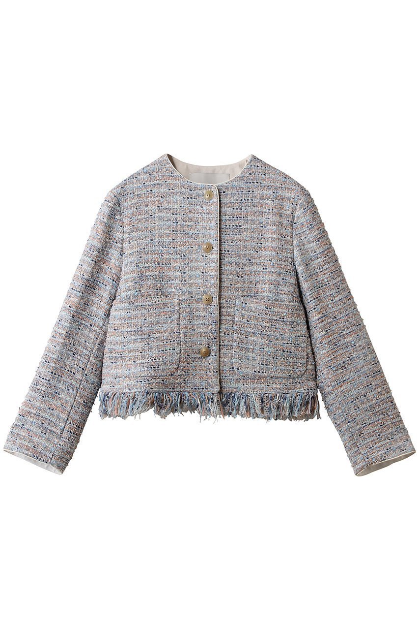 【デパリエ/DEPAREILLE】のファンシーツイードノーカラージャケット インテリア・キッズ・メンズ・レディースファッション・服の通販 founy(ファニー) 　ファッション　Fashion　レディースファッション　Fashion for Women　アウター　Coat / Outerwear Collection　レディースジャケット・軽アウター　Jackets　ノーカラージャケット / シンプル上品コーデ　Collarless Jackets　シューズ　Shoes, Footwear　ジャケット　Jacket, Outerwear　ツイード　Twill, Twill Weave　フリンジ　Fringe, Tassel　ラグジュアリー　Luxury, Elegant　エレガント 上品　Elegant　ブルー|ID: prp329100004830067 ipo3291000000036474907