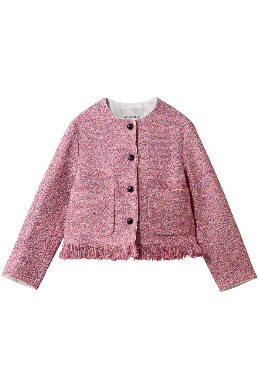 【デパリエ/DEPAREILLE】のファンシーツイードノーカラージャケット インテリア・キッズ・メンズ・レディースファッション・服の通販 founy(ファニー) 　ファッション　Fashion　レディースファッション　Fashion for Women　アウター　Coat / Outerwear Collection　レディースジャケット・軽アウター　Jackets　ノーカラージャケット / シンプル上品コーデ　Collarless Jackets　シューズ　Shoes, Footwear　ジャケット　Jacket, Outerwear　ツイード　Twill, Twill Weave　フリンジ　Fringe, Tassel　ラグジュアリー　Luxury, Elegant　エレガント 上品　Elegant　ピンク|ID: prp329100004830067 ipo3291000000036474910