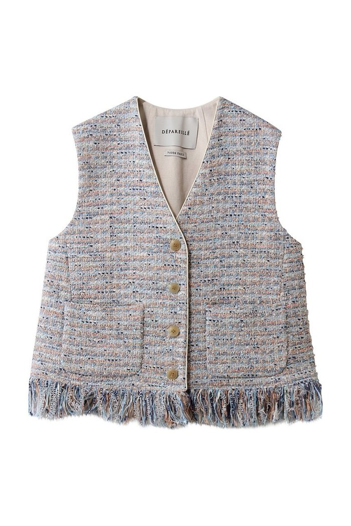 【デパリエ/DEPAREILLE】のファンシーツイードジレ インテリア・キッズ・メンズ・レディースファッション・服の通販 founy(ファニー) https://founy.com/ ファッション Fashion レディースファッション Fashion for Women アウター Coat / Outerwear Collection レディースジャケット・軽アウター Jackets おすすめ Recommended / Our Picks ジャケット Jacket, Outerwear セレモニー Ceremony ツイード Twill, Twill Weave フリンジ Fringe, Tassel ベスト Vest, Waistcoat メタル Metal, Metal Parts ラグジュアリー Luxury, Elegant リュクス Luxury, Elegant, High-End, Chic |ID: prp329100004830076 ipo3291000000036886825