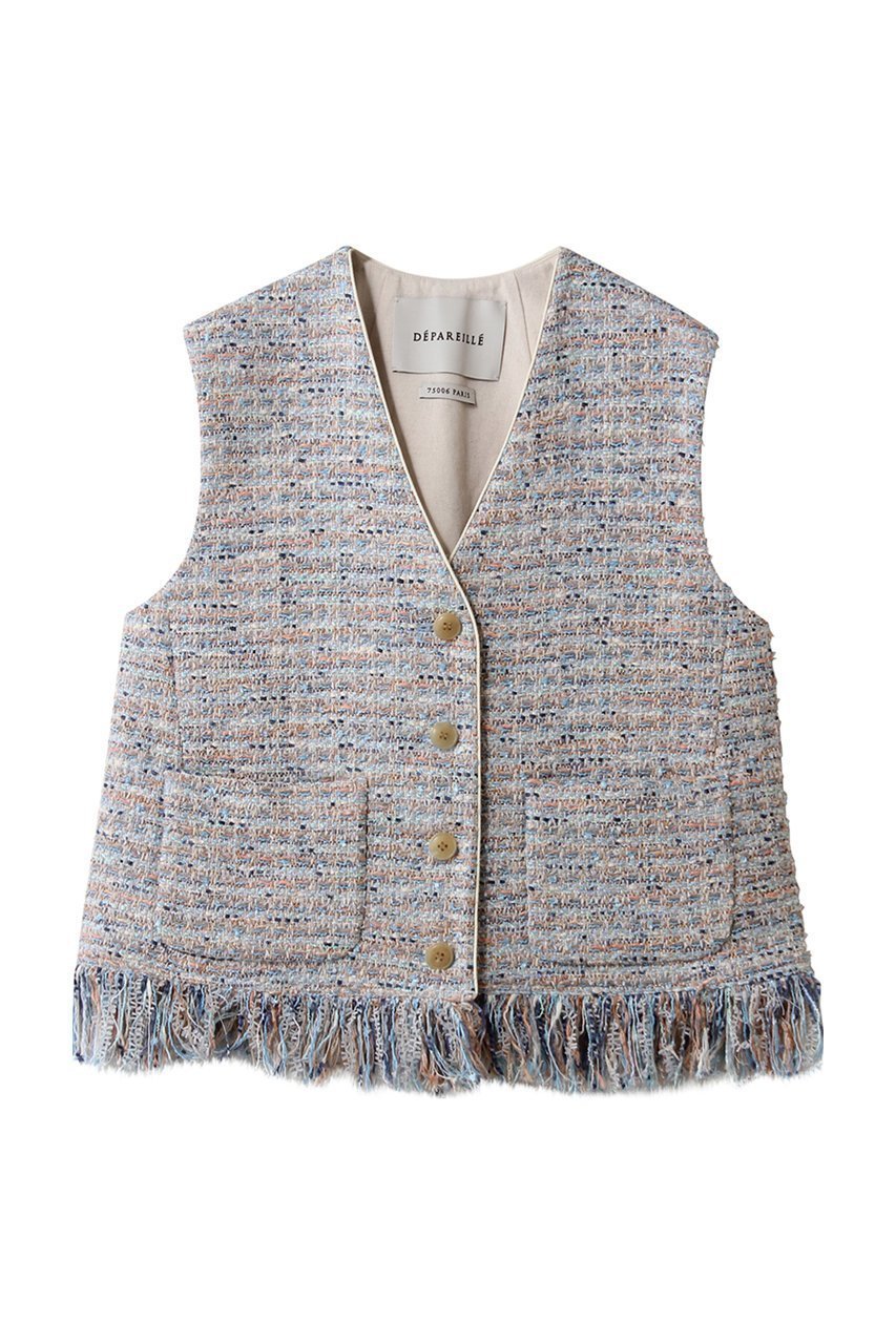 【デパリエ/DEPAREILLE】のファンシーツイードジレ インテリア・キッズ・メンズ・レディースファッション・服の通販 founy(ファニー) 　ファッション　Fashion　レディースファッション　Fashion for Women　アウター　Coat / Outerwear Collection　レディースジャケット・軽アウター　Jackets　おすすめ　Recommended / Our Picks　ジャケット　Jacket, Outerwear　セレモニー　Ceremony　ツイード　Twill, Twill Weave　フリンジ　Fringe, Tassel　ベスト　Vest, Waistcoat　メタル　Metal, Metal Parts　ラグジュアリー　Luxury, Elegant　リュクス　Luxury, Elegant, High-End, Chic　ブルー|ID: prp329100004830076 ipo3291000000036886826