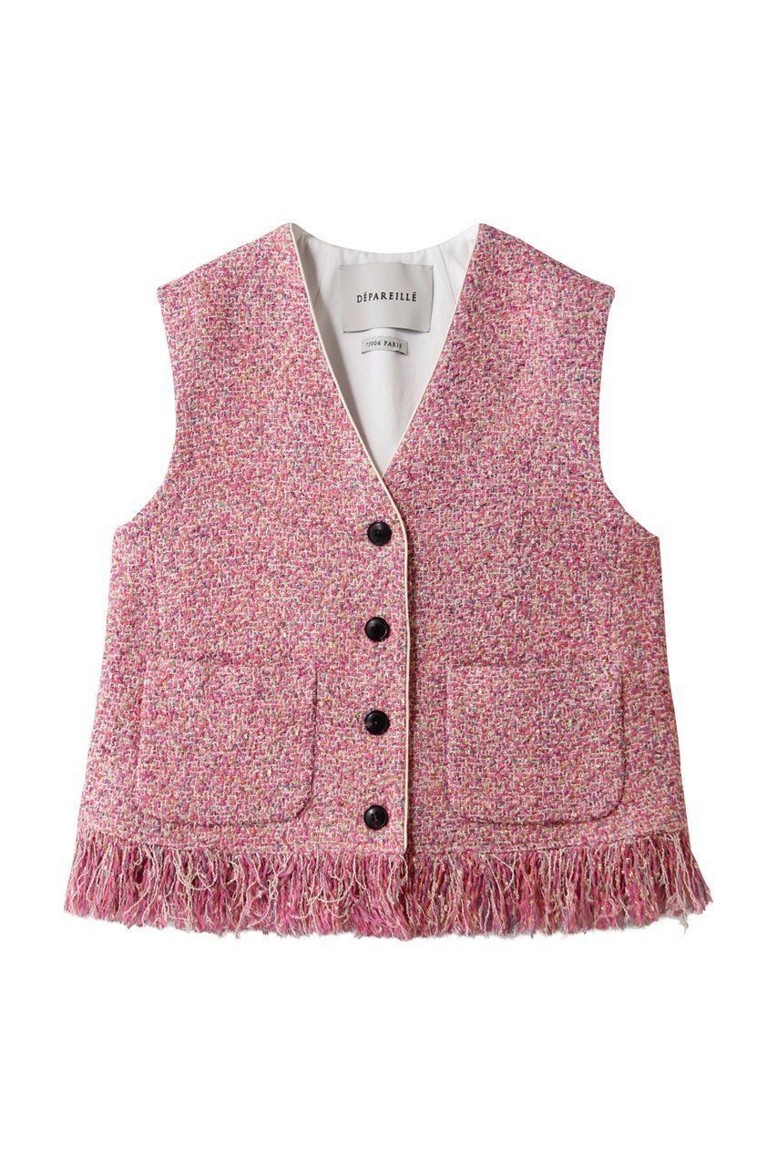【デパリエ/DEPAREILLE】のファンシーツイードジレ インテリア・キッズ・メンズ・レディースファッション・服の通販 founy(ファニー) 　ファッション　Fashion　レディースファッション　Fashion for Women　アウター　Coat / Outerwear Collection　レディースジャケット・軽アウター　Jackets　おすすめ　Recommended / Our Picks　ジャケット　Jacket, Outerwear　セレモニー　Ceremony　ツイード　Twill, Twill Weave　フリンジ　Fringe, Tassel　ベスト　Vest, Waistcoat　メタル　Metal, Metal Parts　ラグジュアリー　Luxury, Elegant　リュクス　Luxury, Elegant, High-End, Chic　ピンク|ID: prp329100004830076 ipo3291000000036886827