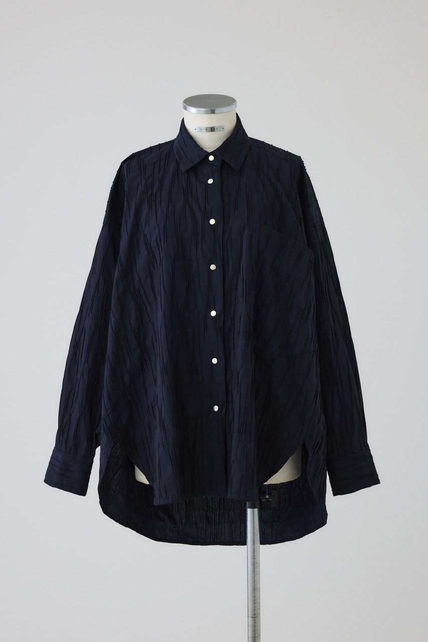 【リムアーク/RIM.ARK】のTuck pleats back volume SH/シャツ インテリア・キッズ・メンズ・レディースファッション・服の通販 founy(ファニー) 　ファッション　Fashion　レディースファッション　Fashion for Women　トップス・カットソー　Cut & Sew Tops　シャツ・ブラウス・オフィスカジュアル　Elegant Blouses & Button-Ups　2026年　2026　スリーブ　Sleeve, Long Sleeve / Short Sleeve　モダン　Modern, Contemporary　リュクス　Luxury, Elegant, High-End, Chic　ロング　Long, Long-Length　夏　Summer　定番　Standard, Basic Item　春　Spring　S/S・春夏　SS, Spring/Summer, Warm Season　ネイビー|ID: prp329100004831222 ipo3291000000035174674