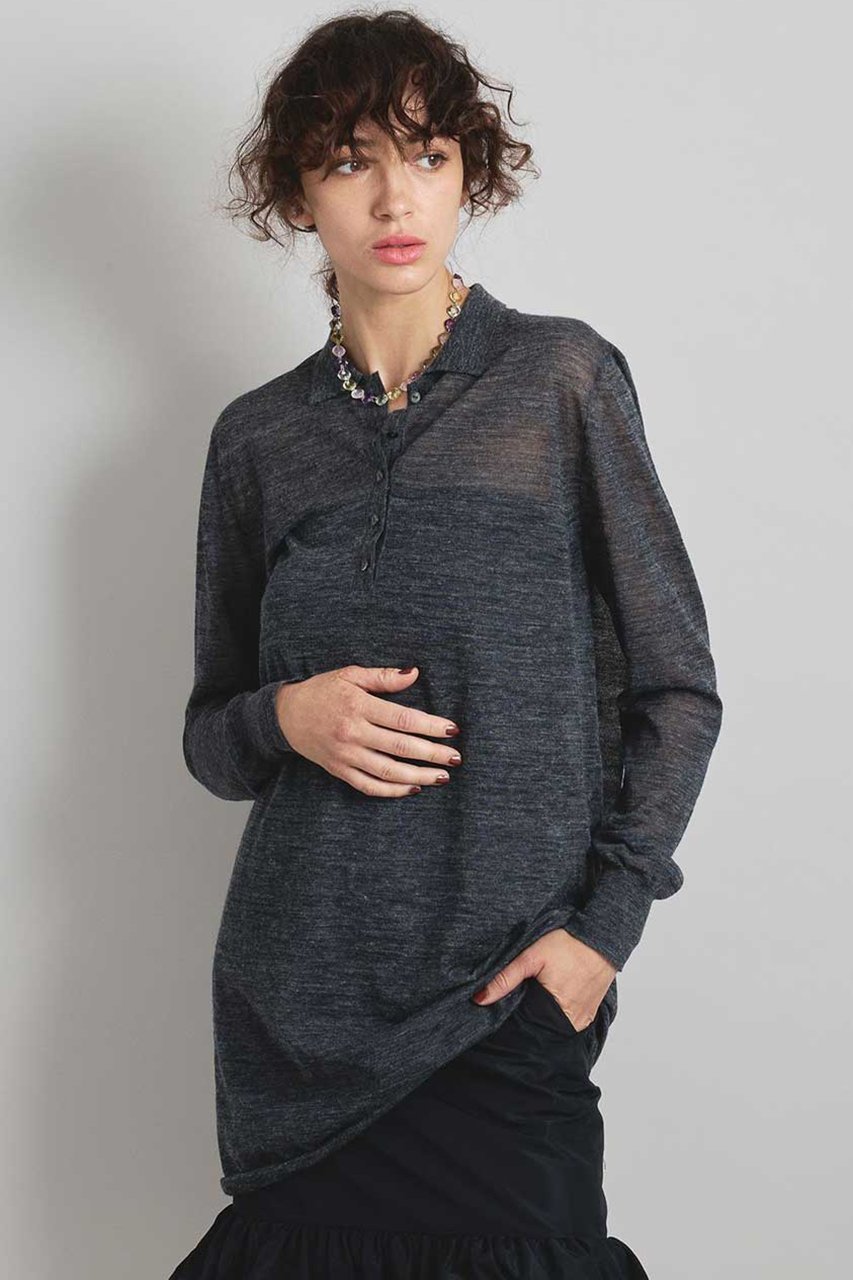 【ブリル/BRILL】のシアーポロロングプルオーバー 人気、トレンドファッション・服の通販 founy(ファニー) 　ファッション　Fashion　レディースファッション　Fashion for Women　トップス・カットソー　Cut & Sew Tops　ニット　Knit Tops & Sweaters　カジュアルプルオーバー・ニットトップス　Pullovers & Knit Tops / Casual Pullovers　シアー　Sheer, See-Through　ロング　Long, Long-Length　再入荷　Restock / Back in Stock　other-2|ID: prp329100004831939 ipo3291000000035183272