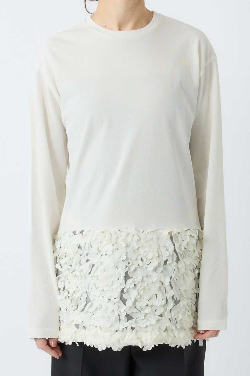 【ブリル/BRILL】のフラワーヘムプルオーバー 人気、トレンドファッション・服の通販 founy(ファニー) 　ファッション　Fashion　レディースファッション　Fashion for Women　トップス・カットソー　Cut & Sew Tops　シャツ・ブラウス・オフィスカジュアル　Elegant Blouses & Button-Ups　ロングTシャツ・Tシャツ　Longline T-Shirts & Tees　カジュアルプルオーバー・ニットトップス　Pullovers & Knit Tops / Casual Pullovers　カットソー・ベーシックTシャツ　Cut-and-Sewn Tops / Stretch Tees & Basics　コンビ　Combo, Combination Style　ジャケット　Jacket, Outerwear　スリーブ　Sleeve, Long Sleeve / Short Sleeve　チュール　Tulip, Tulip Motif　ツイル　Twist, Twisted Detail　ロング　Long, Long-Length　other-4|ID: prp329100004831957 ipo3291000000036162028