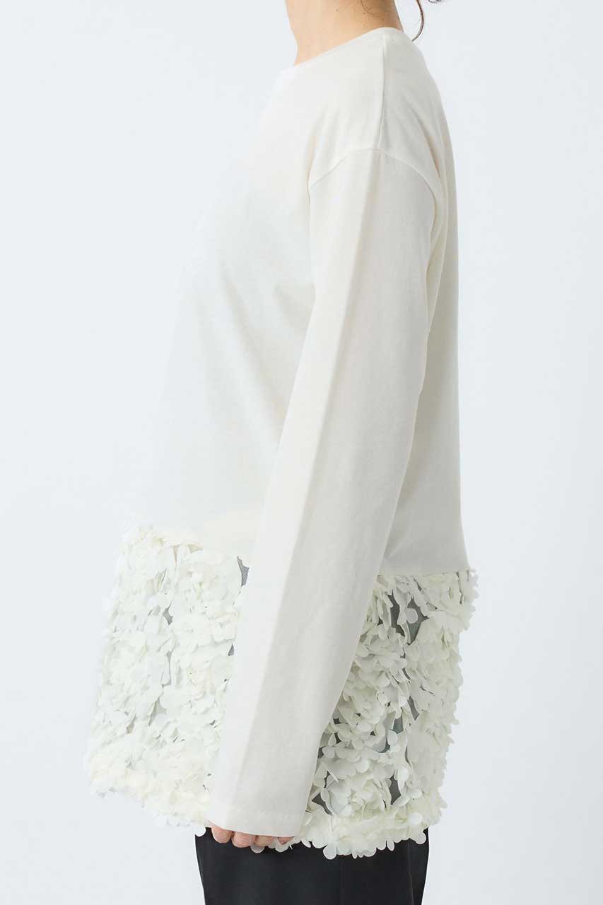 【ブリル/BRILL】のフラワーヘムプルオーバー 人気、トレンドファッション・服の通販 founy(ファニー) 　ファッション　Fashion　レディースファッション　Fashion for Women　トップス・カットソー　Cut & Sew Tops　シャツ・ブラウス・オフィスカジュアル　Elegant Blouses & Button-Ups　ロングTシャツ・Tシャツ　Longline T-Shirts & Tees　カジュアルプルオーバー・ニットトップス　Pullovers & Knit Tops / Casual Pullovers　カットソー・ベーシックTシャツ　Cut-and-Sewn Tops / Stretch Tees & Basics　コンビ　Combo, Combination Style　ジャケット　Jacket, Outerwear　スリーブ　Sleeve, Long Sleeve / Short Sleeve　チュール　Tulip, Tulip Motif　ツイル　Twist, Twisted Detail　ロング　Long, Long-Length　other-5|ID: prp329100004831957 ipo3291000000036162029