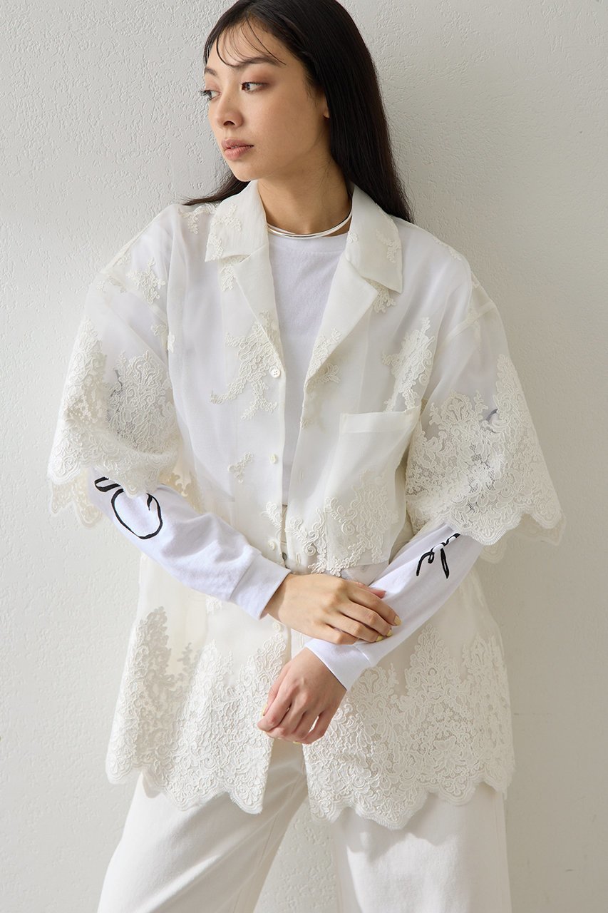 【ウィムガゼット/Whim Gazette】のオーガンジーレースシャツ 人気、トレンドファッション・服の通販 founy(ファニー) 　ファッション　Fashion　レディースファッション　Fashion for Women　トップス・カットソー　Cut & Sew Tops　シャツ・ブラウス・オフィスカジュアル　Elegant Blouses & Button-Ups　2026年　2026　おすすめ　Recommended / Our Picks　オーガンジー　Organza Fabric　シアー　Sheer, See-Through　ショート　Short, Short Length　スリーブ　Sleeve, Long Sleeve / Short Sleeve　バランス　Balance, Style Balance　リアル　Real, Realistic　レース　Lace, Lace Fabric　別注　Limited Edition, Custom Order　半袖　Short Sleeve, Half Sleeve　夏　Summer　春　Spring　S/S・春夏　SS, Spring/Summer, Warm Season　 other-1|ID: prp329100004831985 ipo3291000000035849791