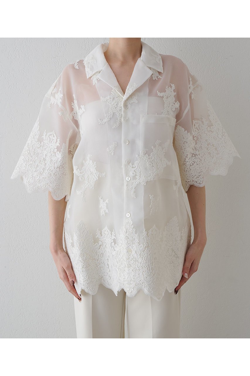 【ウィムガゼット/Whim Gazette】のオーガンジーレースシャツ 人気、トレンドファッション・服の通販 founy(ファニー) 　ファッション　Fashion　レディースファッション　Fashion for Women　トップス・カットソー　Cut & Sew Tops　シャツ・ブラウス・オフィスカジュアル　Elegant Blouses & Button-Ups　2026年　2026　おすすめ　Recommended / Our Picks　オーガンジー　Organza Fabric　シアー　Sheer, See-Through　ショート　Short, Short Length　スリーブ　Sleeve, Long Sleeve / Short Sleeve　バランス　Balance, Style Balance　リアル　Real, Realistic　レース　Lace, Lace Fabric　別注　Limited Edition, Custom Order　半袖　Short Sleeve, Half Sleeve　夏　Summer　春　Spring　S/S・春夏　SS, Spring/Summer, Warm Season　other-6|ID: prp329100004831985 ipo3291000000035849803