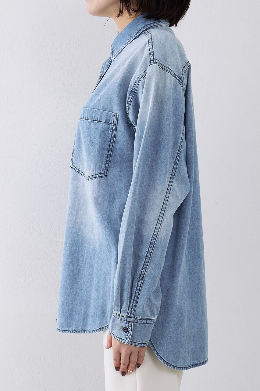 【ウィムガゼット/Whim Gazette】のライトオンスデニムシャツ 人気、トレンドファッション・服の通販 founy(ファニー) 　ファッション　Fashion　レディースファッション　Fashion for Women　トップス・カットソー　Cut & Sew Tops　シャツ・ブラウス・オフィスカジュアル　Elegant Blouses & Button-Ups　春　Spring　ケミカル　Chemical, Chemical Wash　スリーブ　Sleeve, Long Sleeve / Short Sleeve　デニム　Denim, Jeans Material　パウダー　Powder, Soft Tone　ブリーチ　Bleach, Washed Finish　ユーズド　Used, Vintage-Look　ロング　Long, Long-Length　S/S・春夏　SS, Spring/Summer, Warm Season　おすすめ　Recommended / Our Picks　夏　Summer　2026年　2026　other-7|ID: prp329100004831986 ipo3291000000036162195