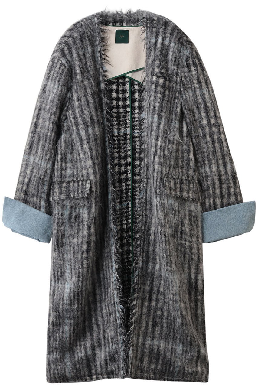 【スタニングルアー/STUNNING LURE】の【MASON JEJIA】チェックコート 人気、トレンドファッション・服の通販 founy(ファニー) 　ファッション　Fashion　レディースファッション　Fashion for Women　アウター　Coat / Outerwear Collection　コート・ロングコート・ピーコート　Long Coats, Peacoats & More　ショート　Short, Short Length　チェック　Check, Plaid, Tartan　デニム　Denim, Jeans Material　フォルム　Silhouette, Form　モダン　Modern, Contemporary　 other-1|ID: prp329100004833725 ipo3291000000036130661