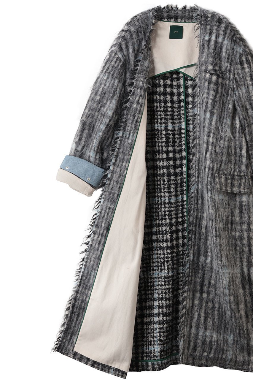 【スタニングルアー/STUNNING LURE】の【MASON JEJIA】チェックコート 人気、トレンドファッション・服の通販 founy(ファニー) 　ファッション　Fashion　レディースファッション　Fashion for Women　アウター　Coat / Outerwear Collection　コート・ロングコート・ピーコート　Long Coats, Peacoats & More　ショート　Short, Short Length　チェック　Check, Plaid, Tartan　デニム　Denim, Jeans Material　フォルム　Silhouette, Form　モダン　Modern, Contemporary　other-6|ID: prp329100004833725 ipo3291000000036130667