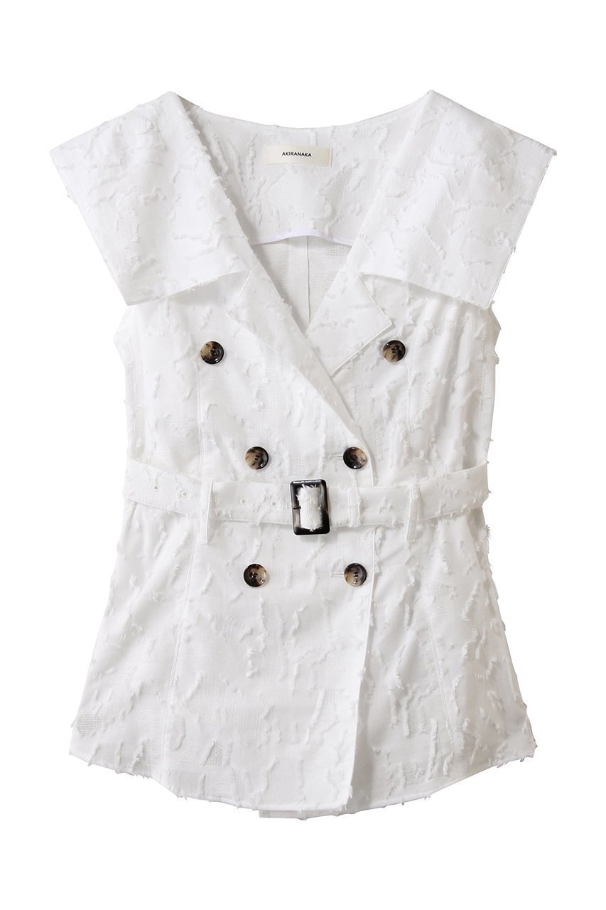 【アキラナカ/AKIRANAKA】のBlock フラワー シャツジレ インテリア・キッズ・メンズ・レディースファッション・服の通販 founy(ファニー) 　ファッション　Fashion　レディースファッション　Fashion for Women　アウター　Coat / Outerwear Collection　トップス・カットソー　Cut & Sew Tops　シャツ・ブラウス・オフィスカジュアル　Elegant Blouses & Button-Ups　ベスト&ジレ / 重ね着スタイル　Vests & Gilets　2026年　2026　エレガント 上品　Elegant　クラシカル　Classical, Vintage-Inspired　ショート　Short, Short Length　ジャカード／ジャガード　Jacquard, Woven Pattern　スリーブ　Sleeve, Long Sleeve / Short Sleeve　デコルテ　Décolleté, Neckline　トレンチ　Trench, Trench Coat　フラワー　Flower, Floral　ブロック　Block, Solid Block Pattern　モダン　Modern, Contemporary　モチーフ　Motif, Design Theme　リラックス　Relax, Relaxed Fit　夏　Summer　春　Spring　S/S・春夏　SS, Spring/Summer, Warm Season　ホワイト|ID: prp329100004833735 ipo3291000000035201647