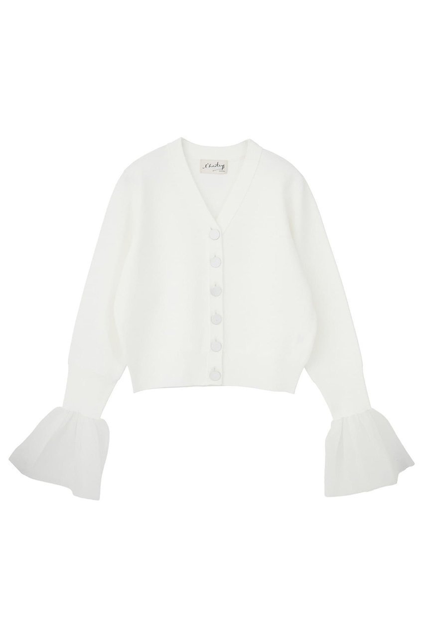 【マルティニーク/martinique】の【l heritage martinique】ミラノリブVネックフレアスリーブカーディガン インテリア・キッズ・メンズ・レディースファッション・服の通販 founy(ファニー) 　ファッション　Fashion　レディースファッション　Fashion for Women　トップス・カットソー　Cut & Sew Tops　ニット　Knit Tops & Sweaters　カーディガン・羽織り　Layered Style Cardigans　Vネックトップス　V-Neck Tops / V-Cut Neckline Shirts　2026年　2026　おすすめ　Recommended / Our Picks　カーディガン　Cardigan, Knitwear　シアー　Sheer, See-Through　ショルダー　Shoulder, Shoulder Strap　シンプル　Simple, Minimal　ジャケット　Jacket, Outerwear　トレンド　Trend, Trending Now　ビッグ　Big, Oversized　フレア　Flare, Flared　ミラノリブ　Milano Rib, Milano Stitch　メタル　Metal, Metal Parts　夏　Summer　春　Spring　S/S・春夏　SS, Spring/Summer, Warm Season　羽織　Haori, Light Jacket　ホワイト|ID: prp329100004835295 ipo3291000000035220779