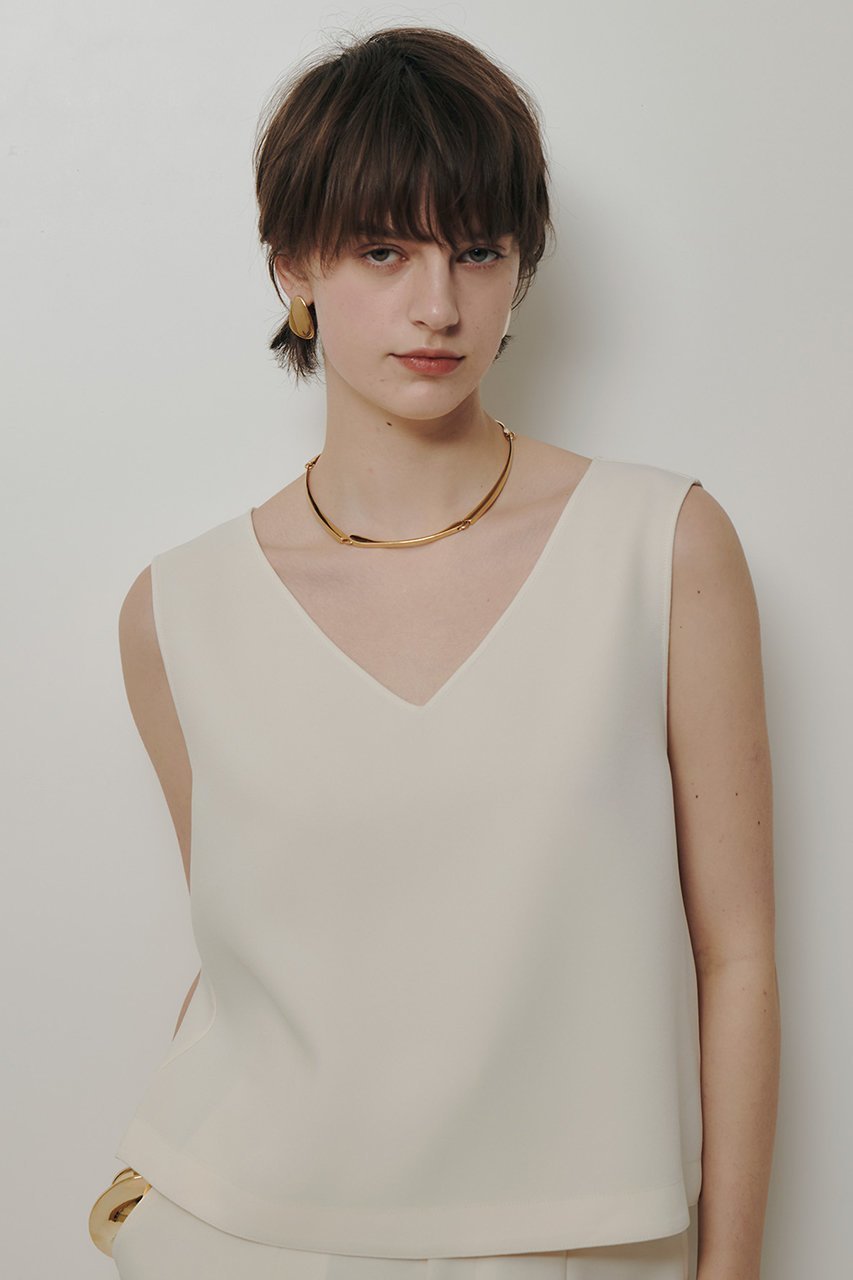 【アルアバイル/allureville】のダブルクロスショートVネックプルオーバー インテリア・キッズ・メンズ・レディースファッション・服の通販 founy(ファニー) 　ファッション　Fashion　レディースファッション　Fashion for Women　トップス・カットソー　Cut & Sew Tops　キャミソール&ノースリーブ　Camisoles & Sleeveless Tops　シャツ・ブラウス・オフィスカジュアル　Elegant Blouses & Button-Ups　カジュアルプルオーバー・ニットトップス　Pullovers & Knit Tops / Casual Pullovers　Vネックトップス　V-Neck Tops / V-Cut Neckline Shirts　2026年　2026　セットアップ　Set-Up, Coordinated Outfit　ドレープ　Drape, Draping Fabric　ノースリーブ　Sleeveless, No-Sleeve　バランス　Balance, Style Balance　ボックス　Boxy, Box Shape　夏　Summer　春　Spring　S/S・春夏　SS, Spring/Summer, Warm Season　オフホワイト|ID: prp329100004835318 ipo3291000000036245138