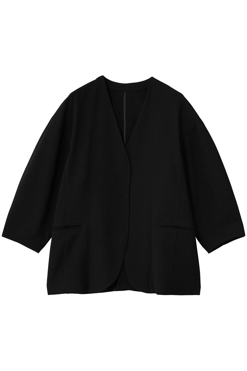 【アルアバイル/allureville】のハーフスリーブカラーレスジャケット インテリア・キッズ・メンズ・レディースファッション・服の通販 founy(ファニー) 　ファッション　Fashion　レディースファッション　Fashion for Women　アウター　Coat / Outerwear Collection　レディースジャケット・軽アウター　Jackets　カーディガン　Cardigan, Knitwear　ジャケット　Jacket, Outerwear　ストレッチ　Stretch, Stretchy Fabric　ブラック|ID: prp329100004835321 ipo3291000000036376524