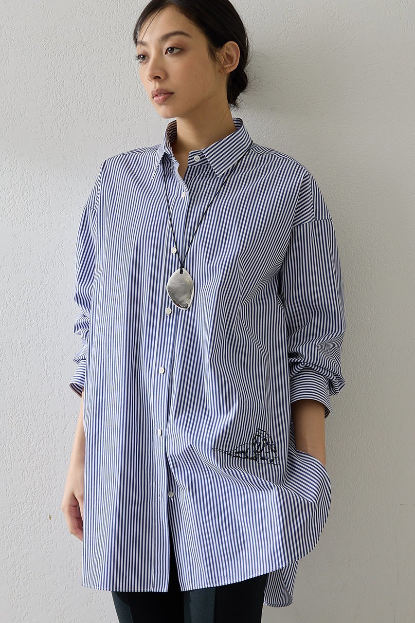 【ウィムガゼット/Whim Gazette】のアニマル刺繍シャツ インテリア・キッズ・メンズ・レディースファッション・服の通販 founy(ファニー) 　ファッション　Fashion　レディースファッション　Fashion for Women　トップス・カットソー　Cut & Sew Tops　シャツ・ブラウス・オフィスカジュアル　Elegant Blouses & Button-Ups　2026年　2026　アニマル　Animal Print　インナー　Innerwear　ストライプ　Stripe, Striped Pattern　スリーブ　Sleeve, Long Sleeve / Short Sleeve　ロング　Long, Long-Length　エレガント 上品　Elegant　夏　Summer　春　Spring　S/S・春夏　SS, Spring/Summer, Warm Season　ブルー|ID: prp329100004835332 ipo3291000000035221058