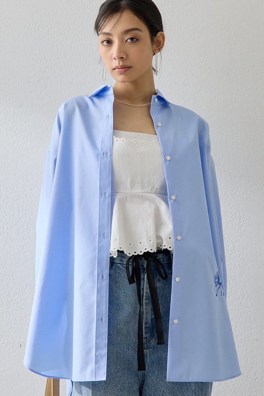 【ウィムガゼット/Whim Gazette】のアニマル刺繍シャツ インテリア・キッズ・メンズ・レディースファッション・服の通販 founy(ファニー) 　ファッション　Fashion　レディースファッション　Fashion for Women　トップス・カットソー　Cut & Sew Tops　シャツ・ブラウス・オフィスカジュアル　Elegant Blouses & Button-Ups　2026年　2026　アニマル　Animal Print　インナー　Innerwear　ストライプ　Stripe, Striped Pattern　スリーブ　Sleeve, Long Sleeve / Short Sleeve　ロング　Long, Long-Length　エレガント 上品　Elegant　夏　Summer　春　Spring　S/S・春夏　SS, Spring/Summer, Warm Season　サックスブルー|ID: prp329100004835332 ipo3291000000035221059